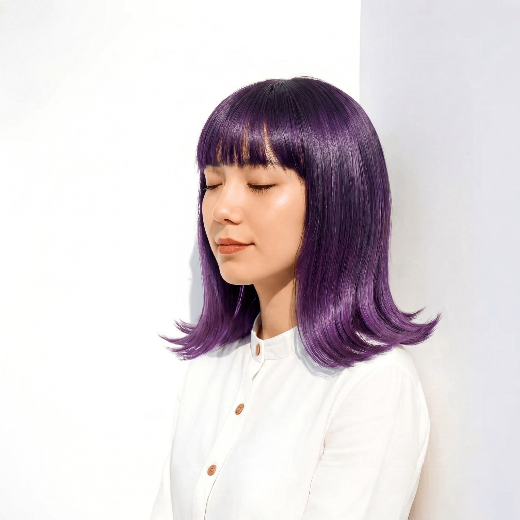3. パープルグレー×ワンカラー: ブルベさんにおすすめの軽やかミディ
