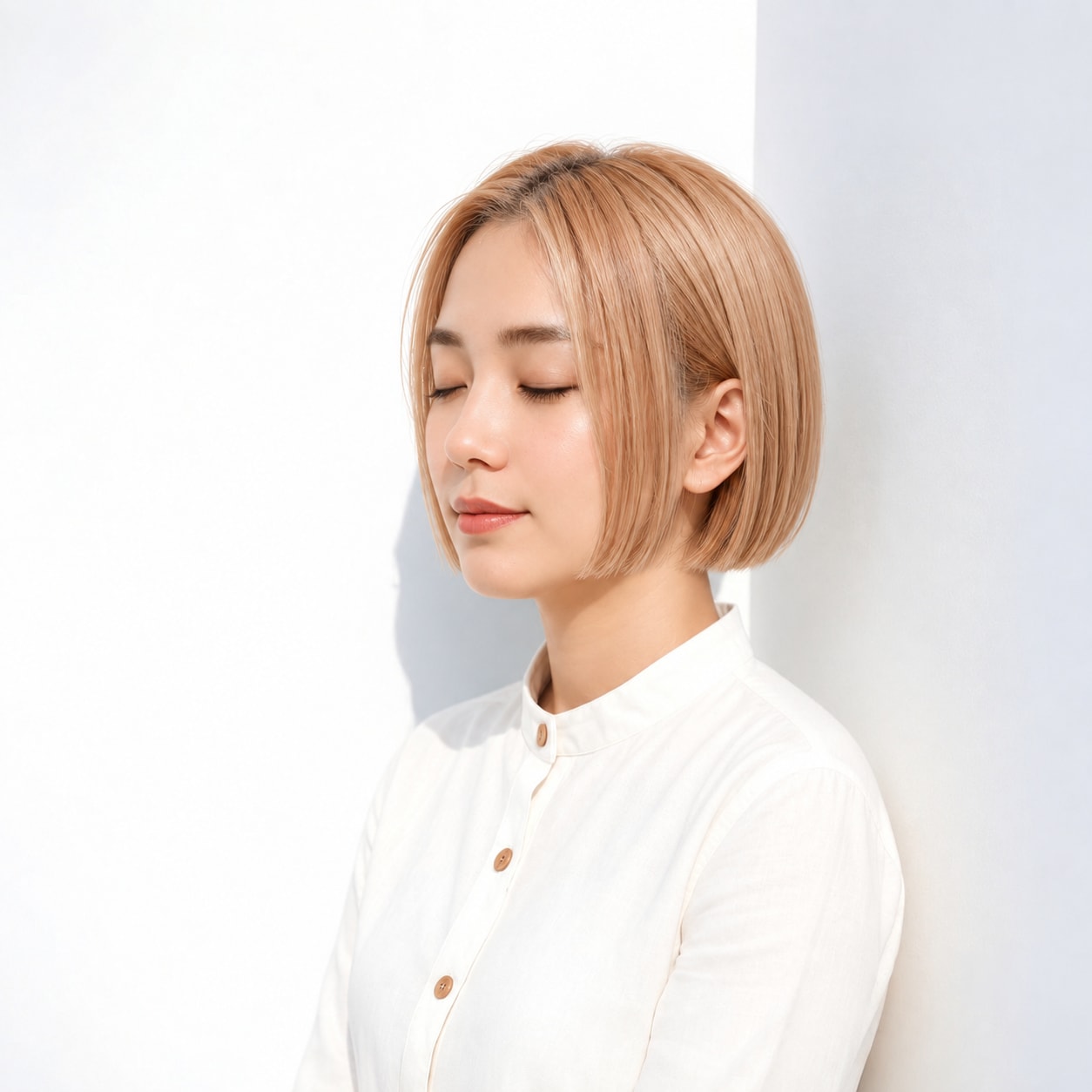 3. ハイトーンボブ × ストレート：ラインが乱れず、シンプルなボブの形をきれいに見せます