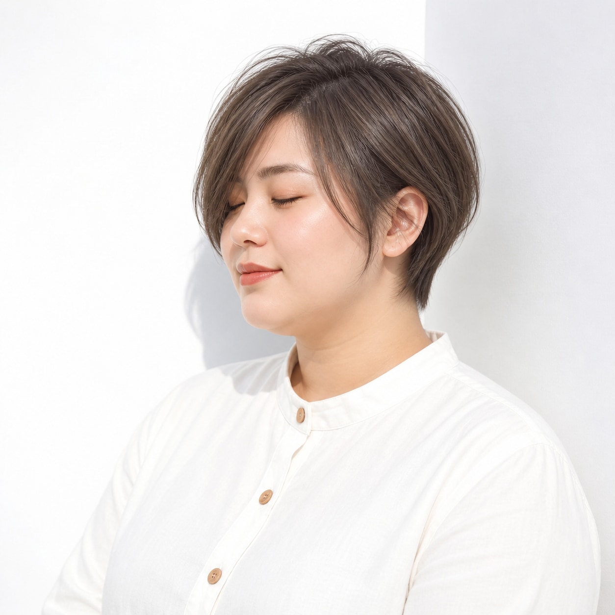 目元へ斜めに流す長め前髪のハンサムショート