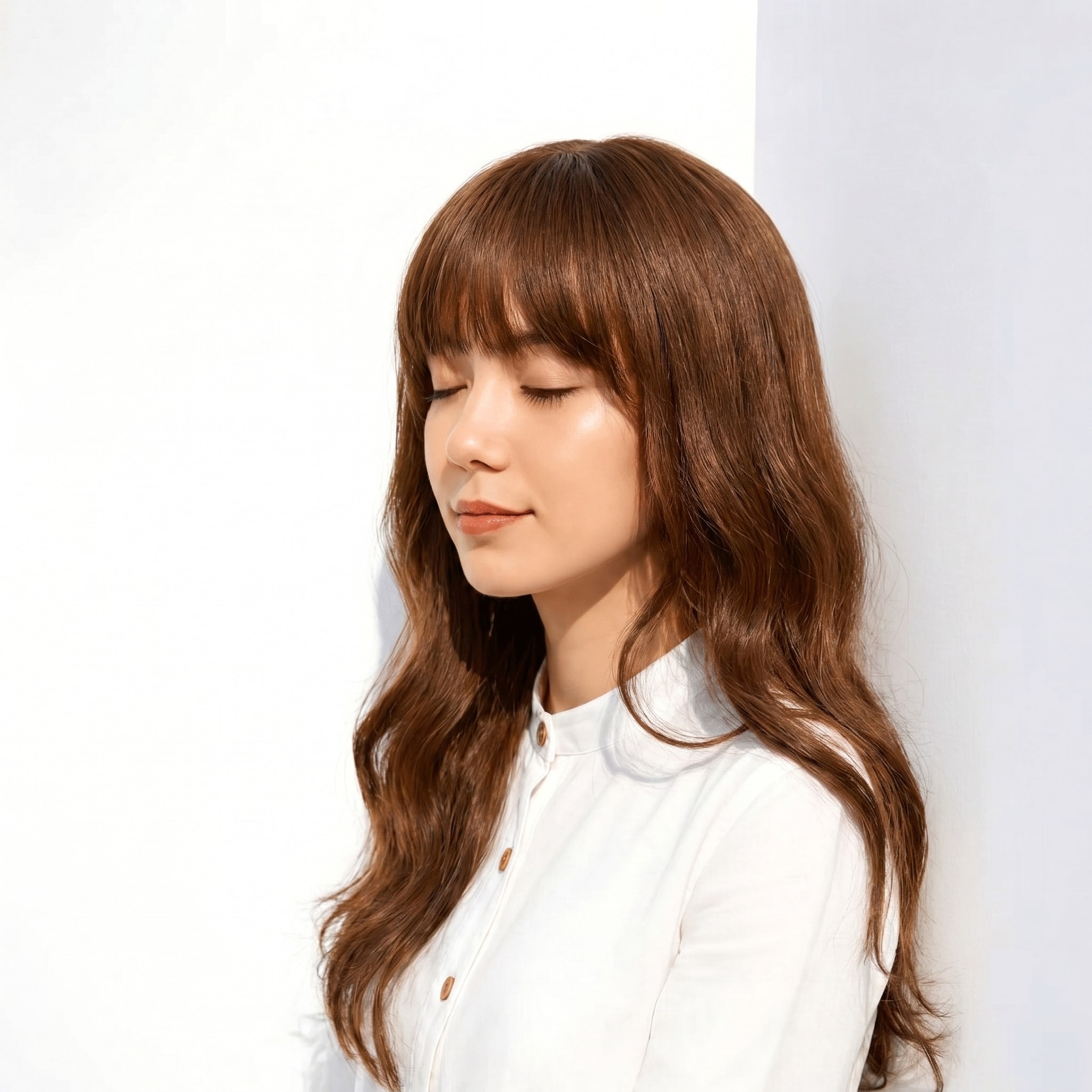 3. ブリーチなしピンク×セミロング: ローズピンクブラウンで柔らかさを演出