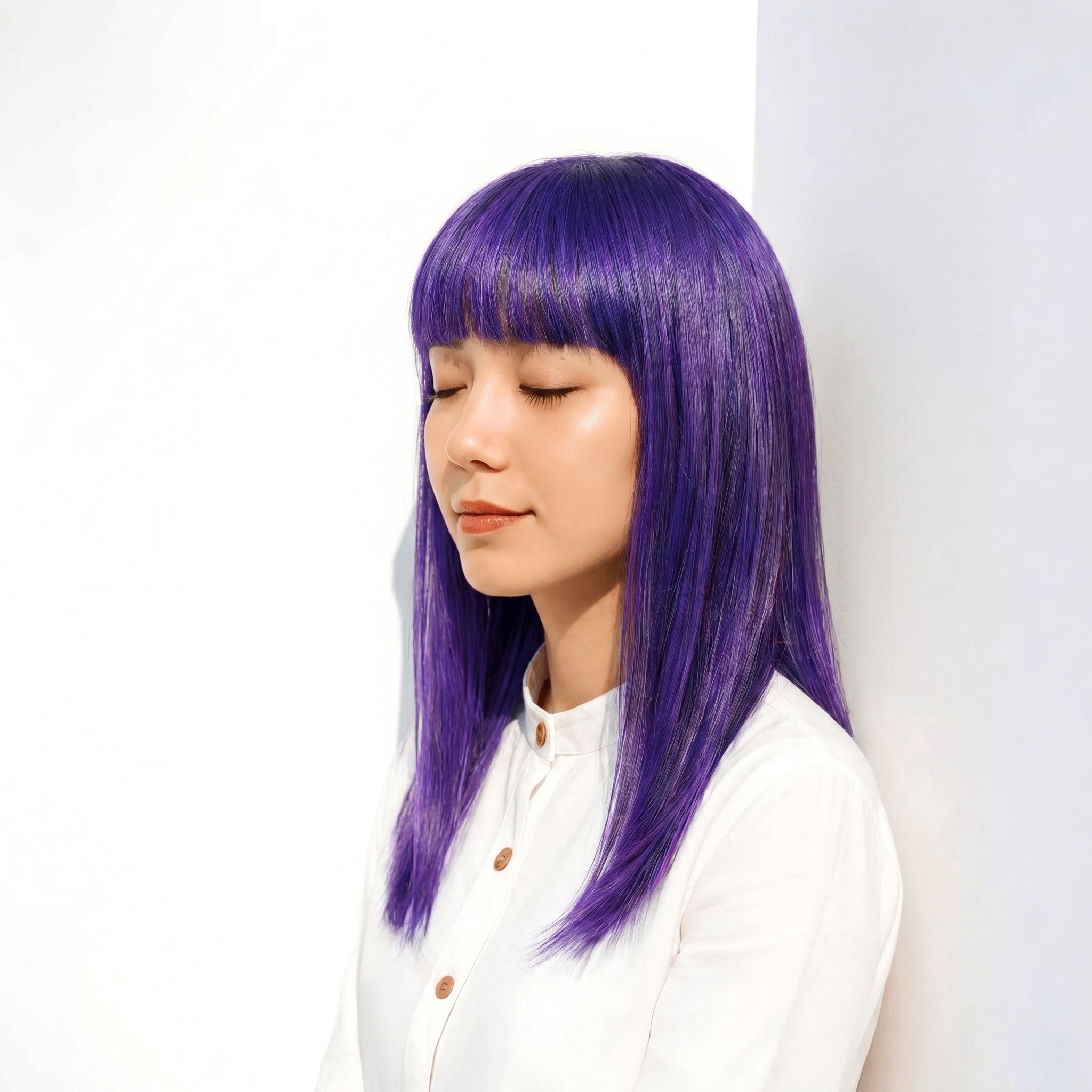 3. ブルーバイオレット×ストレートミディアム: さりげない差し色で、横顔まで印象的に仕上げる