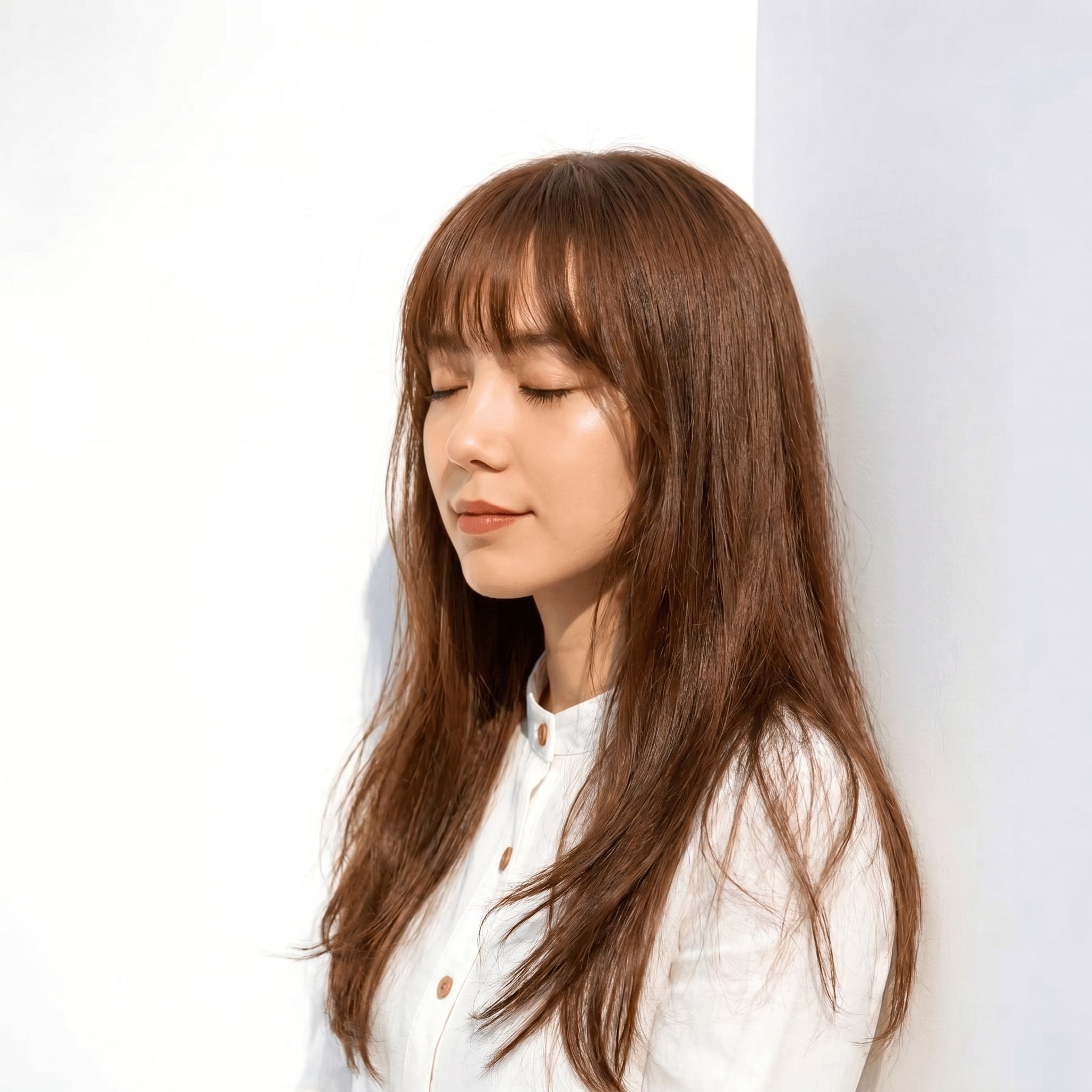3. ベージュブラウン×ワンカラー: 赤みを抑えた柔らかいロングスタイル