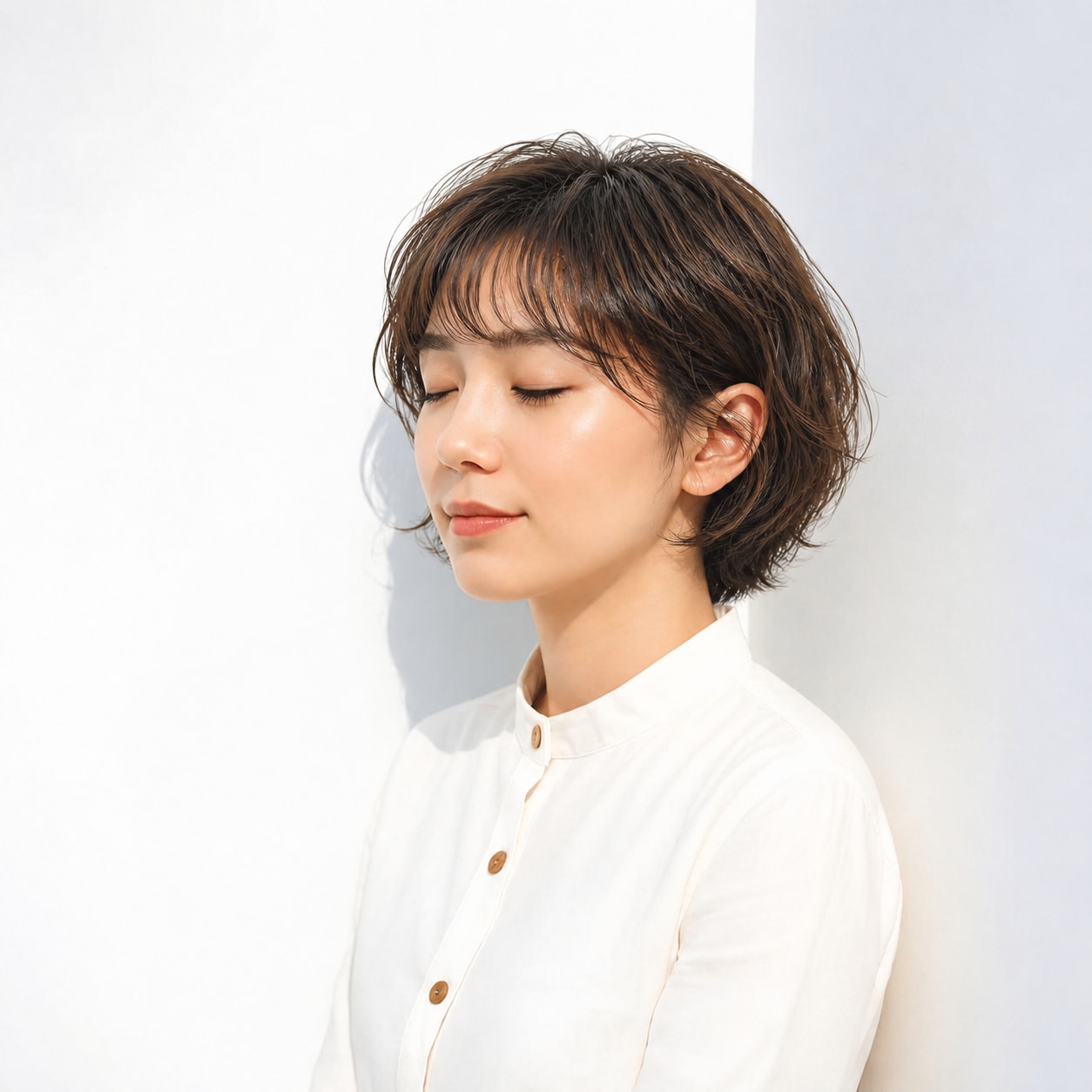3. ボブパーマ × ゆるめ × シースルーバング：軽い束でかわいらしく
