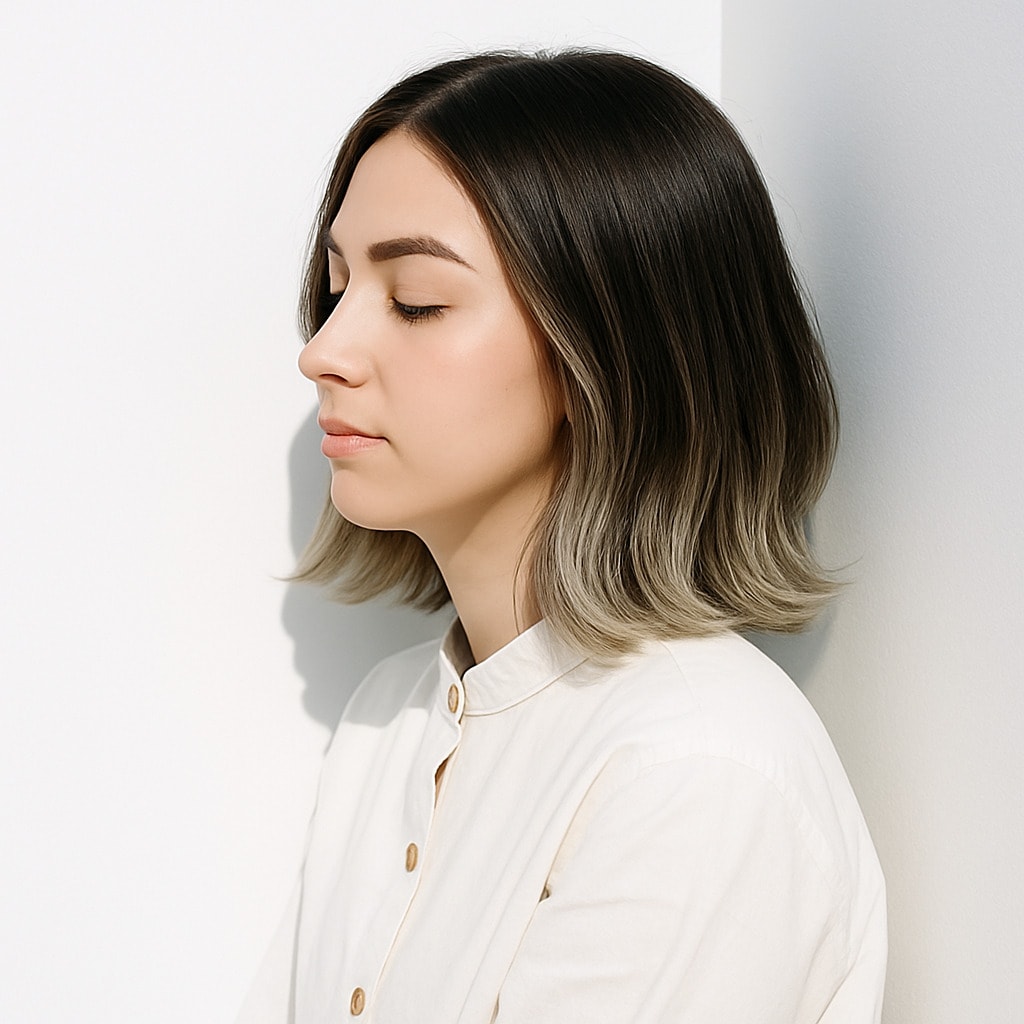 3. ホワイトベージュ×裾カラー：根元から毛先までの自然な流れ