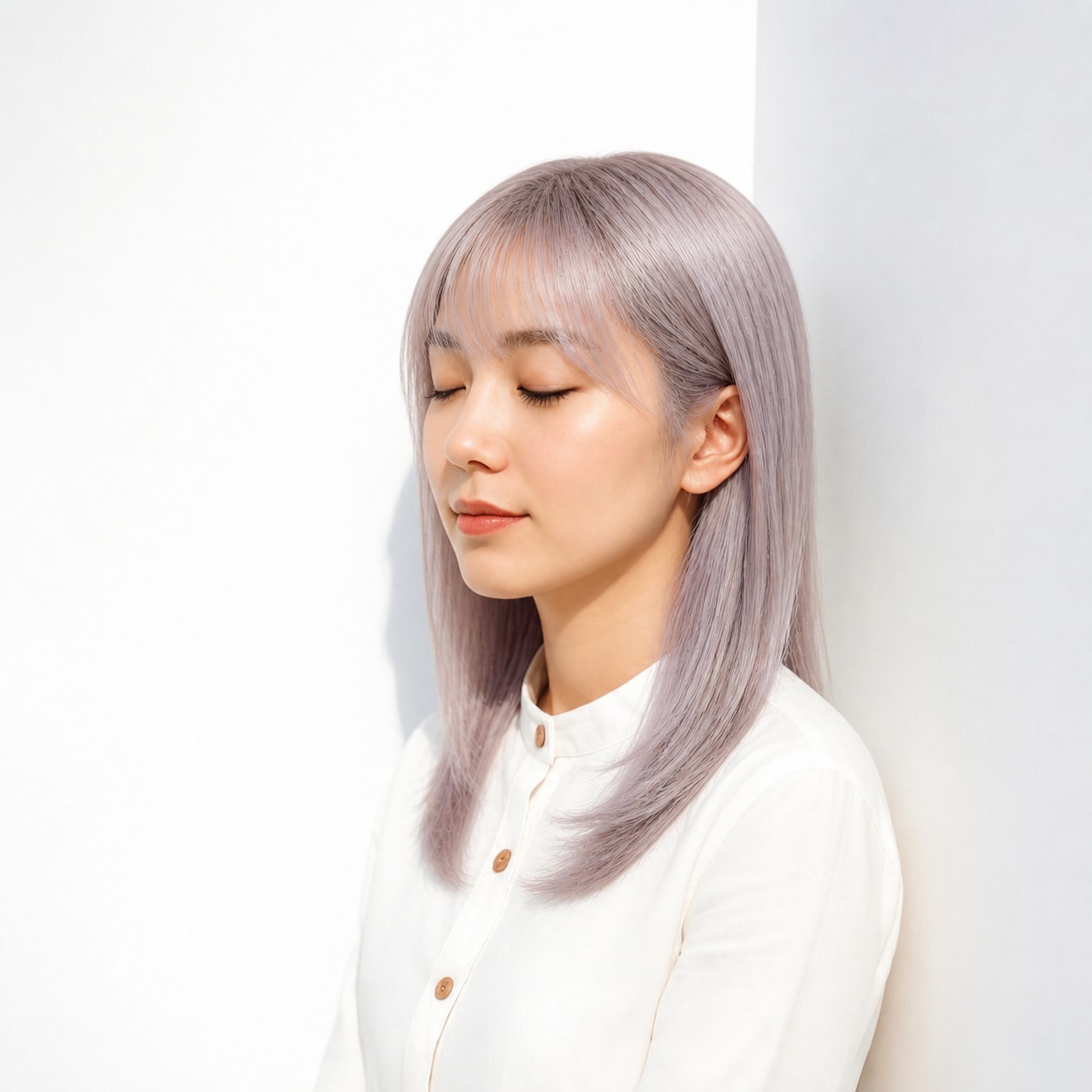 3. ホワイトラベンダー × ストレートロング：白っぽい色みを端正に