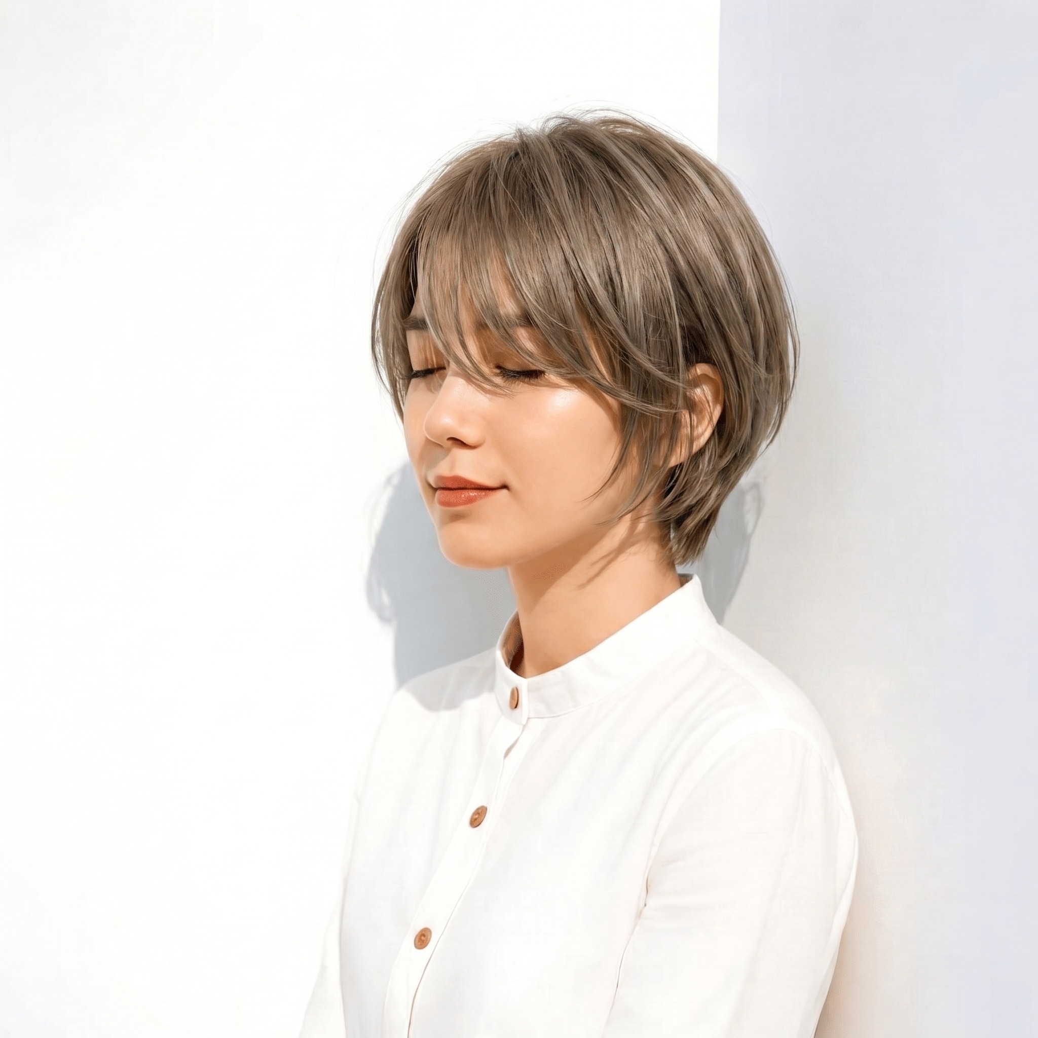 3. マロンベージュ×グレージュ：丸みショートボブに軽やかさをプラス
