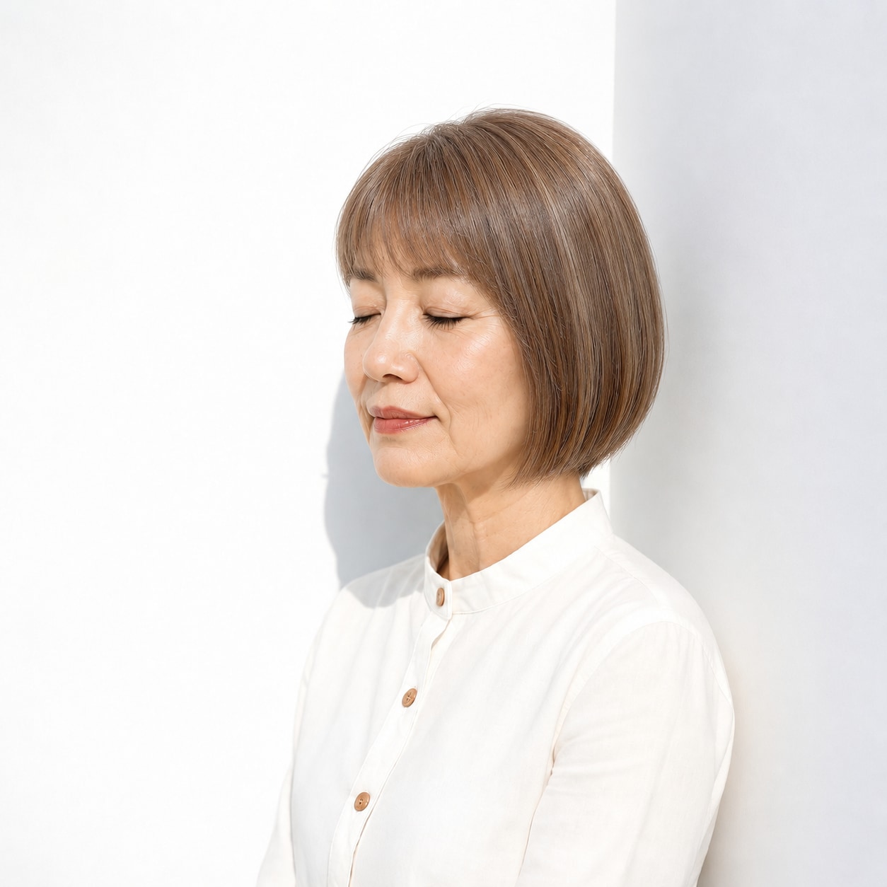 1. ミニボブ × 薄め前髪：毛先のラインで端正な印象に