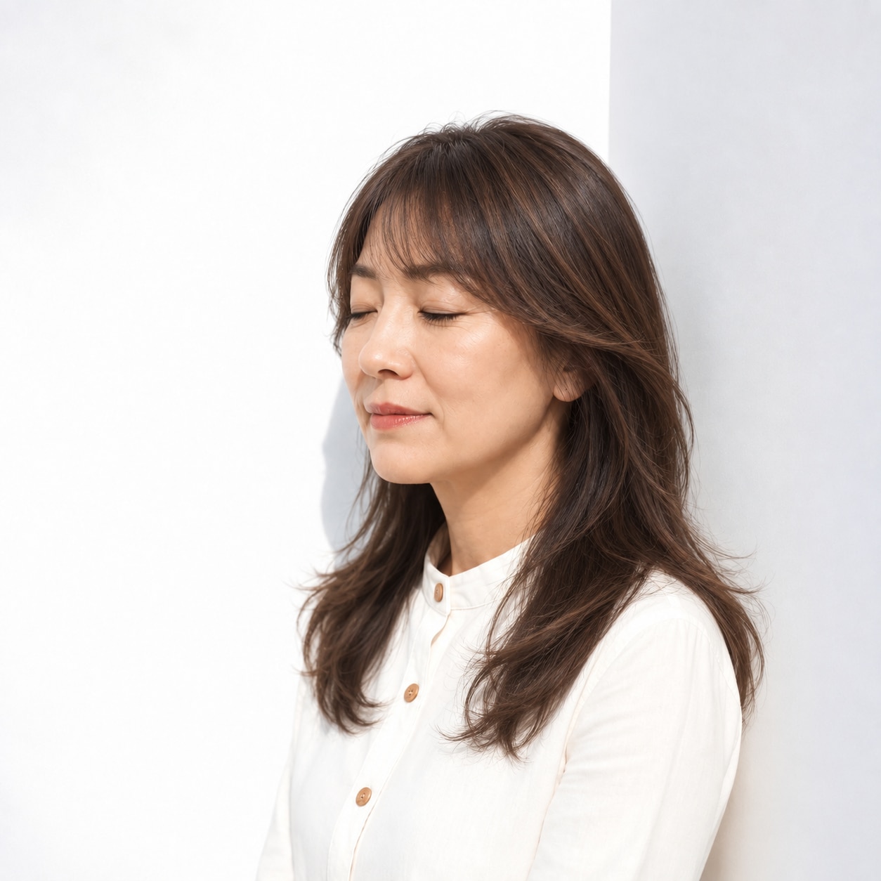 3. ロングレイヤー × 前髪あり × 内巻きでまとまる毛先