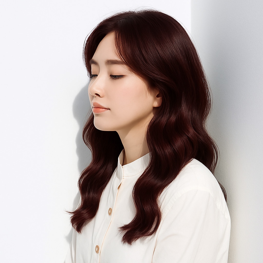 3. ローズピンク×ミディアムウェーブ：程よい華やぎで大人の魅力を演出