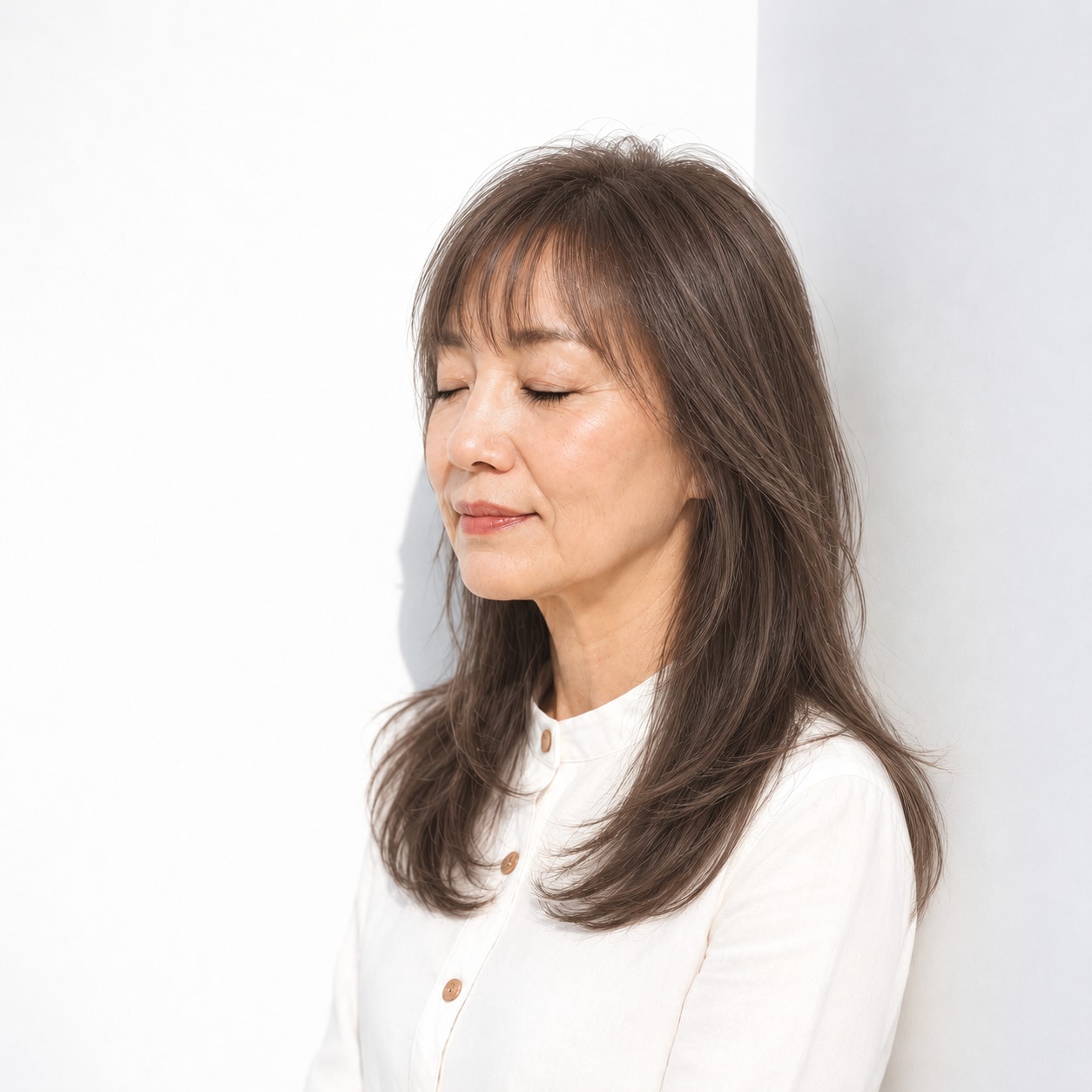 2. 内巻きロング × 薄め前髪：なめらかなまとまり感
