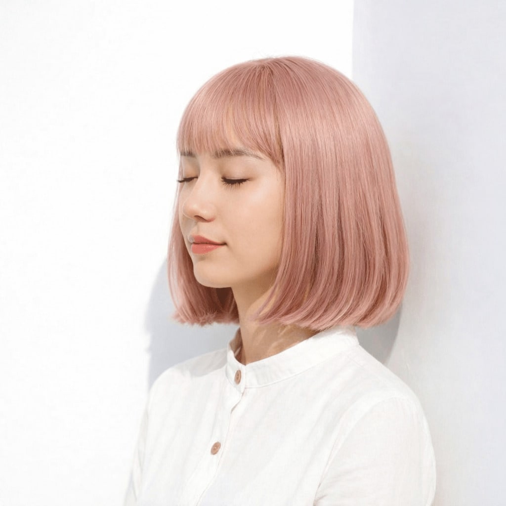 3. 切りっぱなしボブ×内巻き×ピンクベージュ