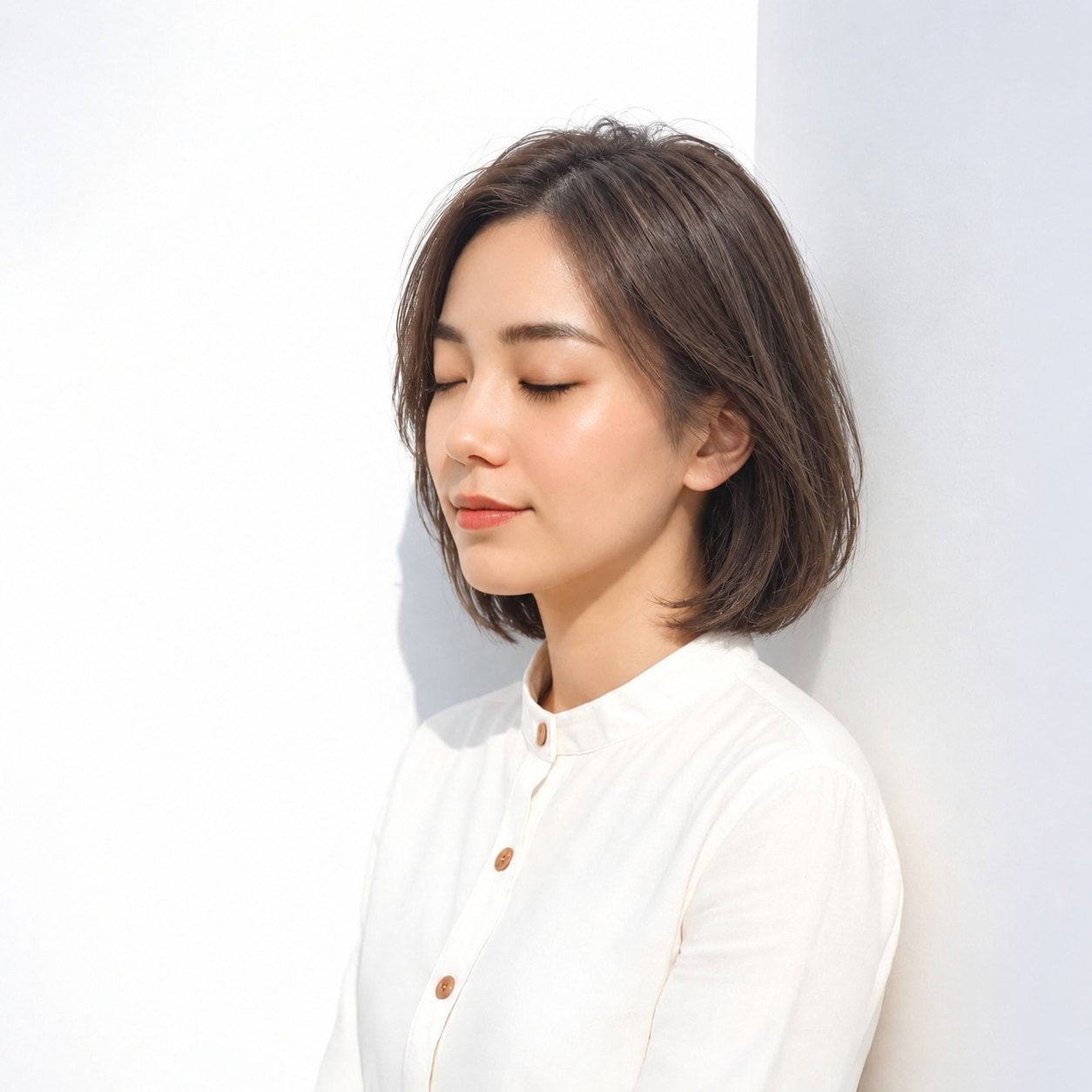 3. 前髪なしひし形ボブ × アッシュ：控えめな丸みで甘くなりすぎずにまとまる