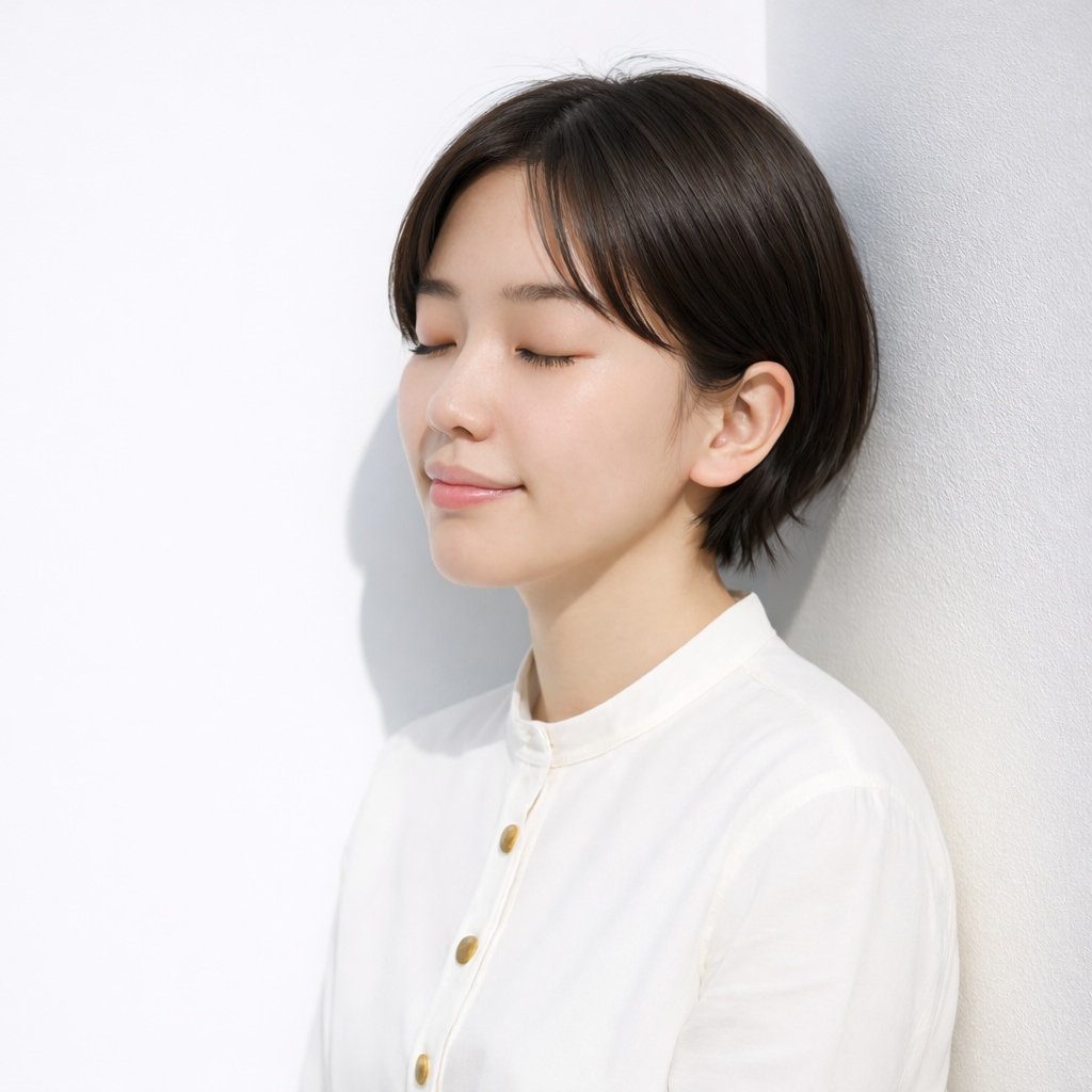 前髪なしショート×サイド流しタイト：上品さを添えるミニマルショート