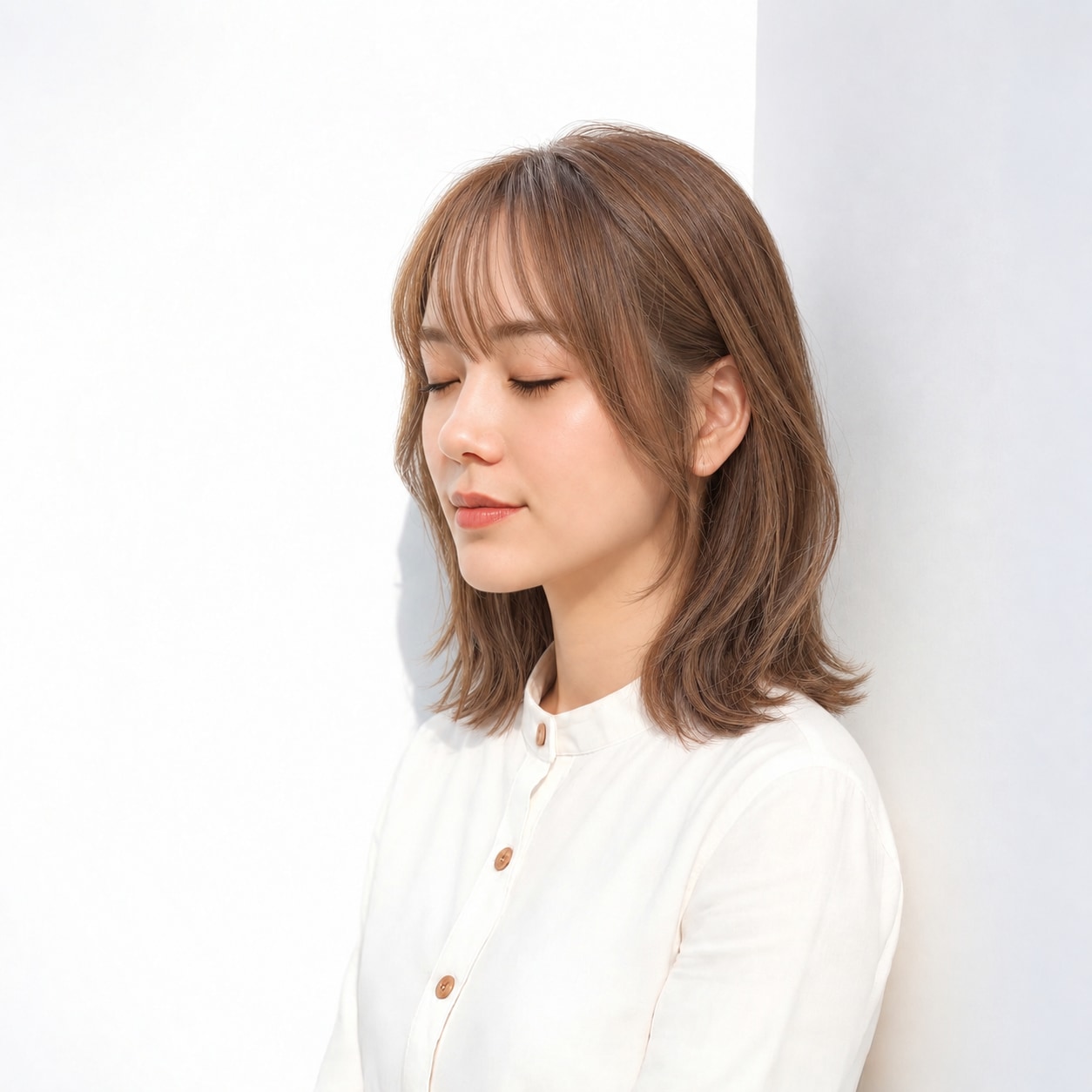 3. 外ハネミディアム × シースルーバング：薄い顔まわりで軽快に
