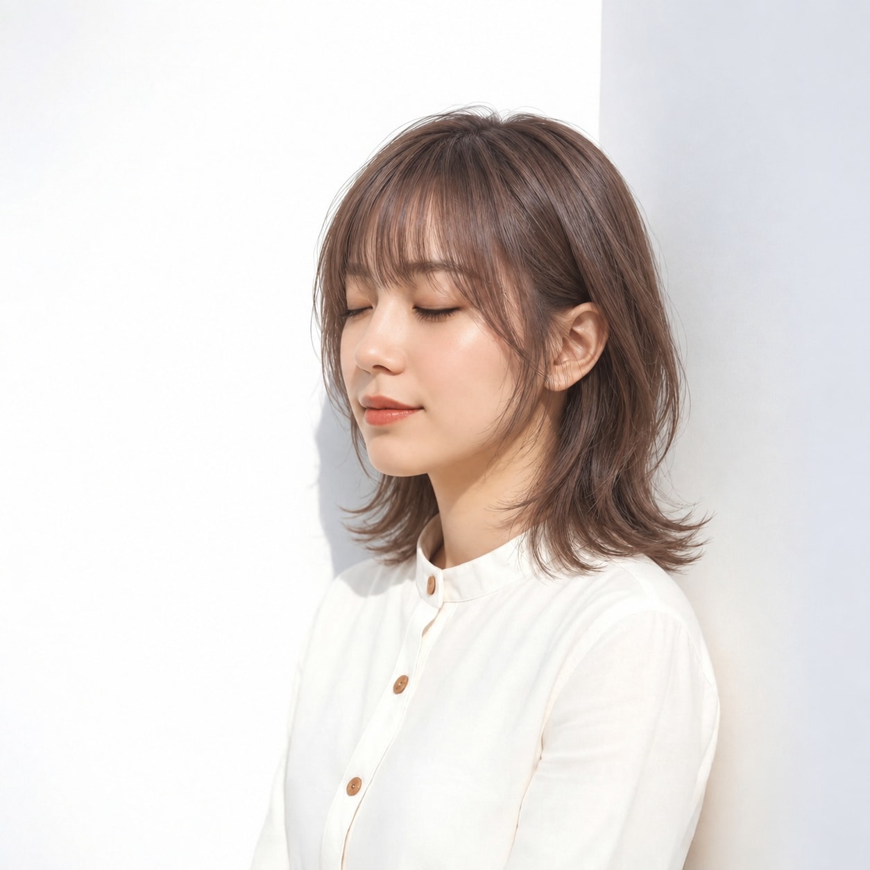 3. 外ハネミディアム × シースルーバング：透け感のある前髪で軽やかに