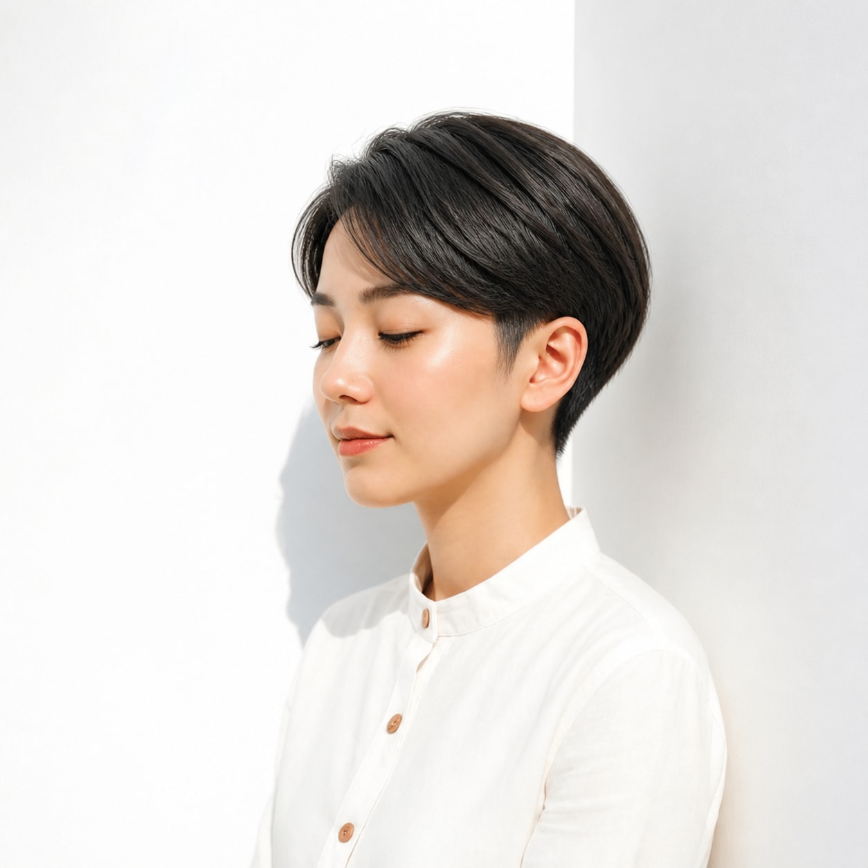 3. 女性のツーブロック × 前下がりショート：長い前髪で上品に