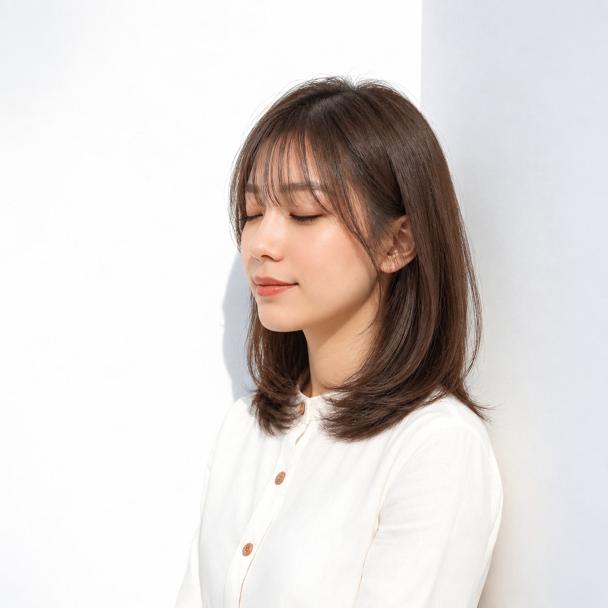 2. 薄め前髪 × ストレートミディアム：自然な透け感でナチュラルに