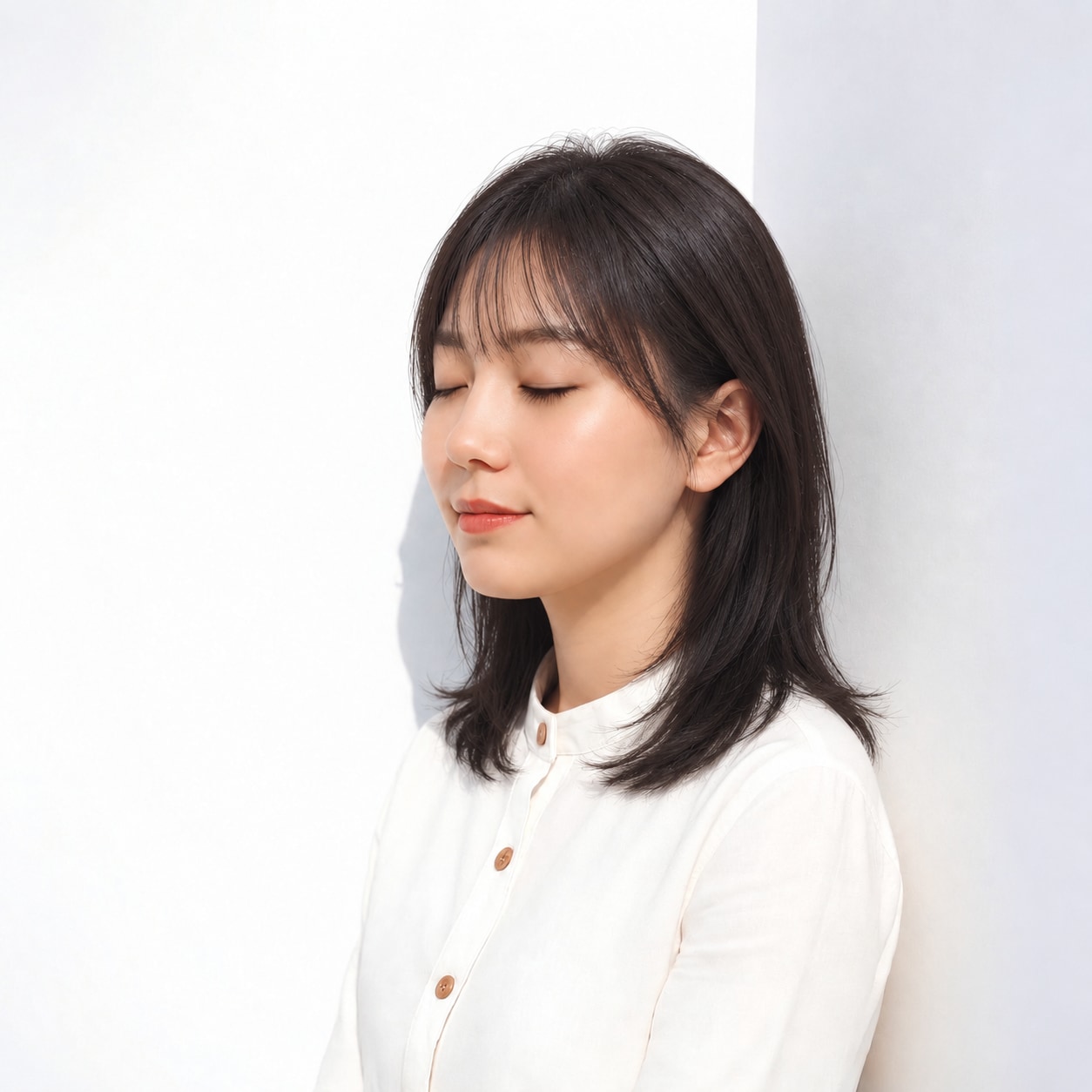3. 黒髪ミディアム × 薄い前髪：額の透け感で軽やかに