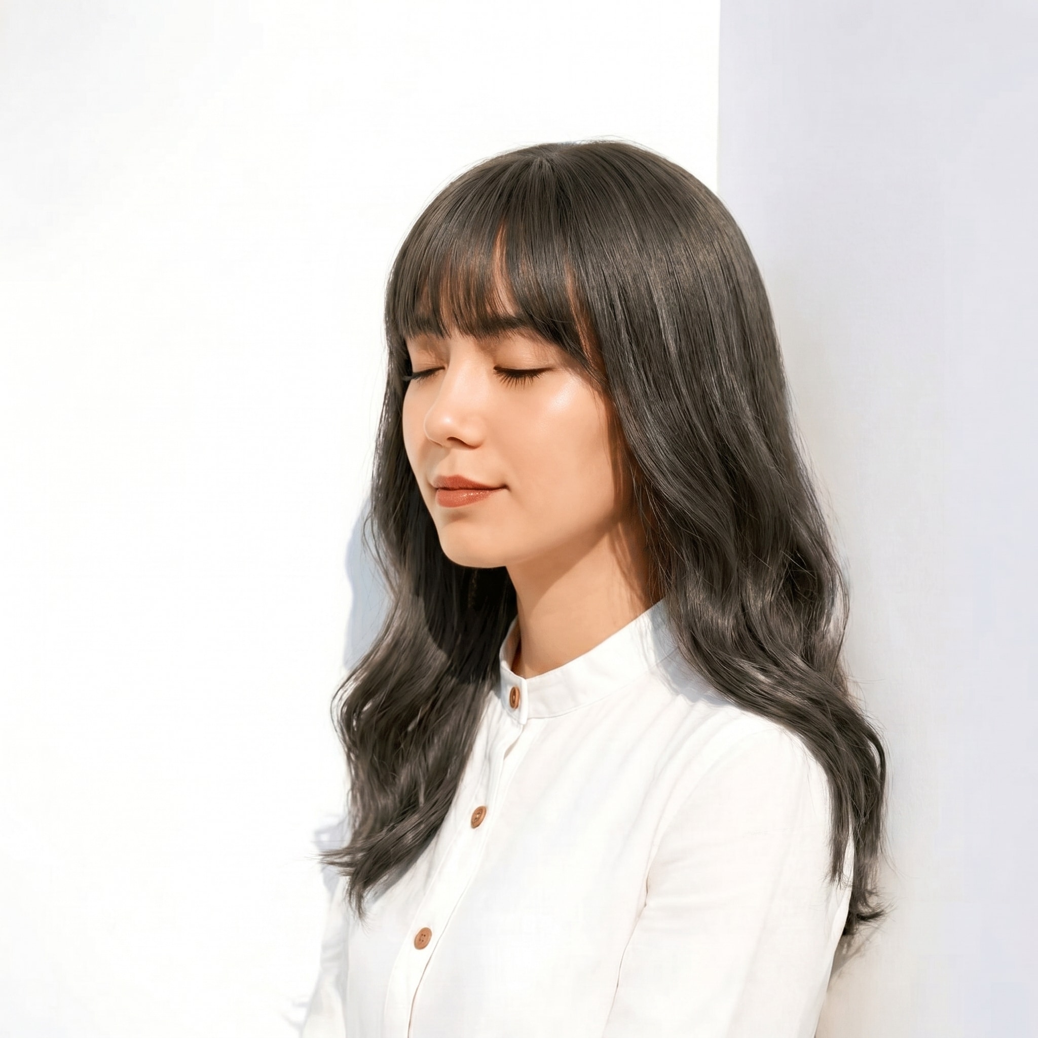 30. オリーブブラウン×透け感カラー: 赤みを消したグレージュで軽やかな印象に