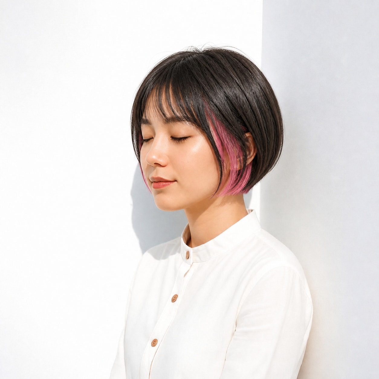 30. ショート × ピンクのインナーカラー：毛先を可愛く彩る
