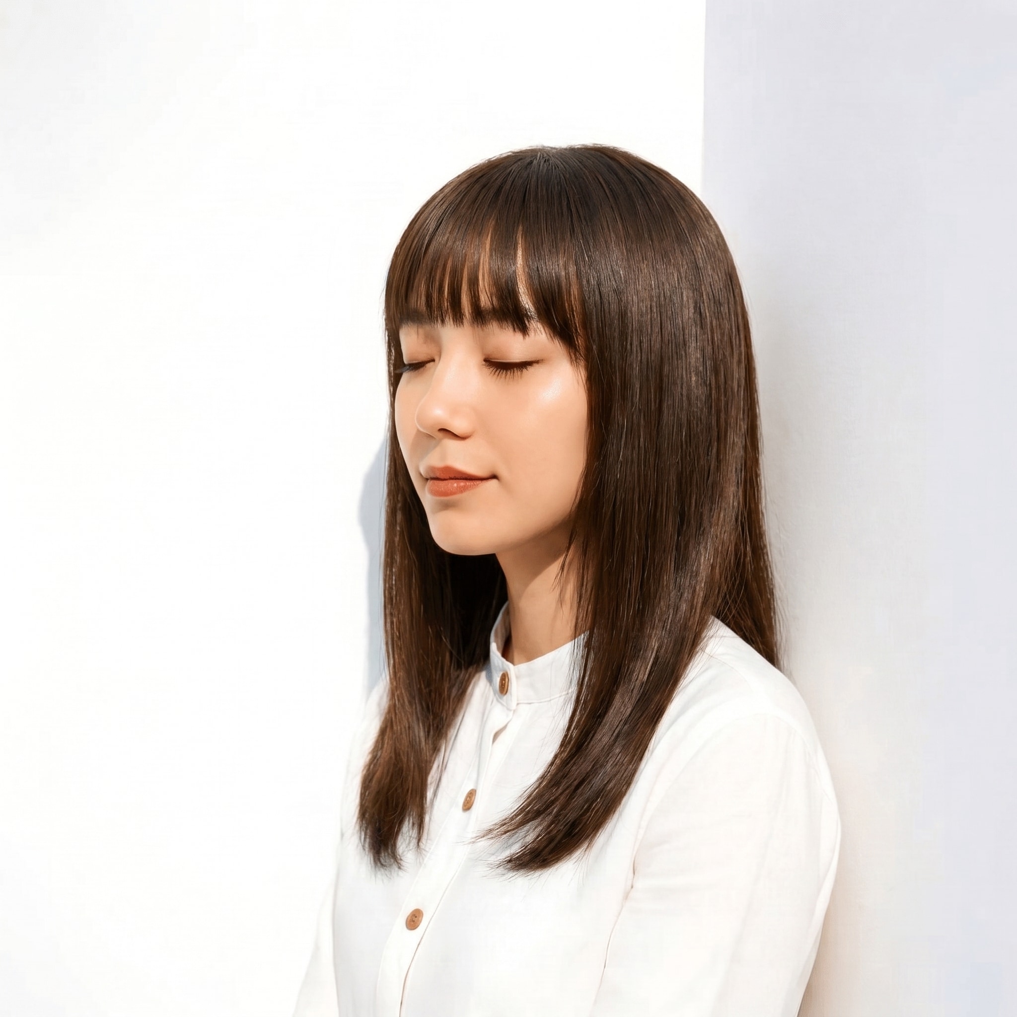 33. オリーブベージュ×ナチュラル: まっすぐ髪に優しいくすみベージュ