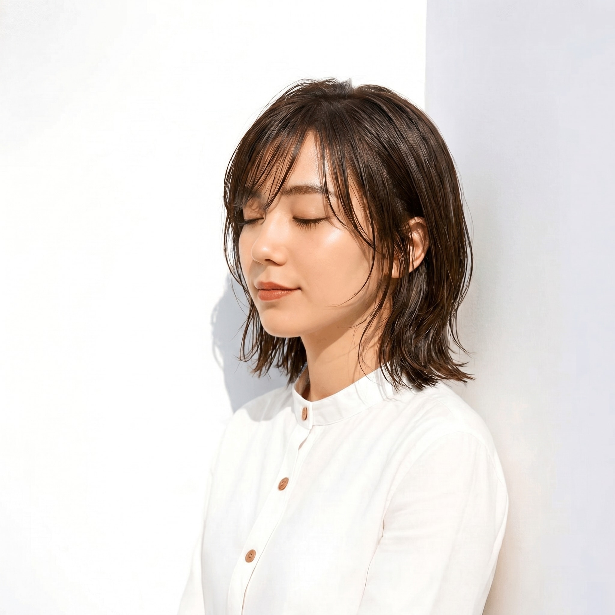 35. ラベンダーベージュ×ひし形シルエット: くすみ感が引き締める柔らかさと立体感