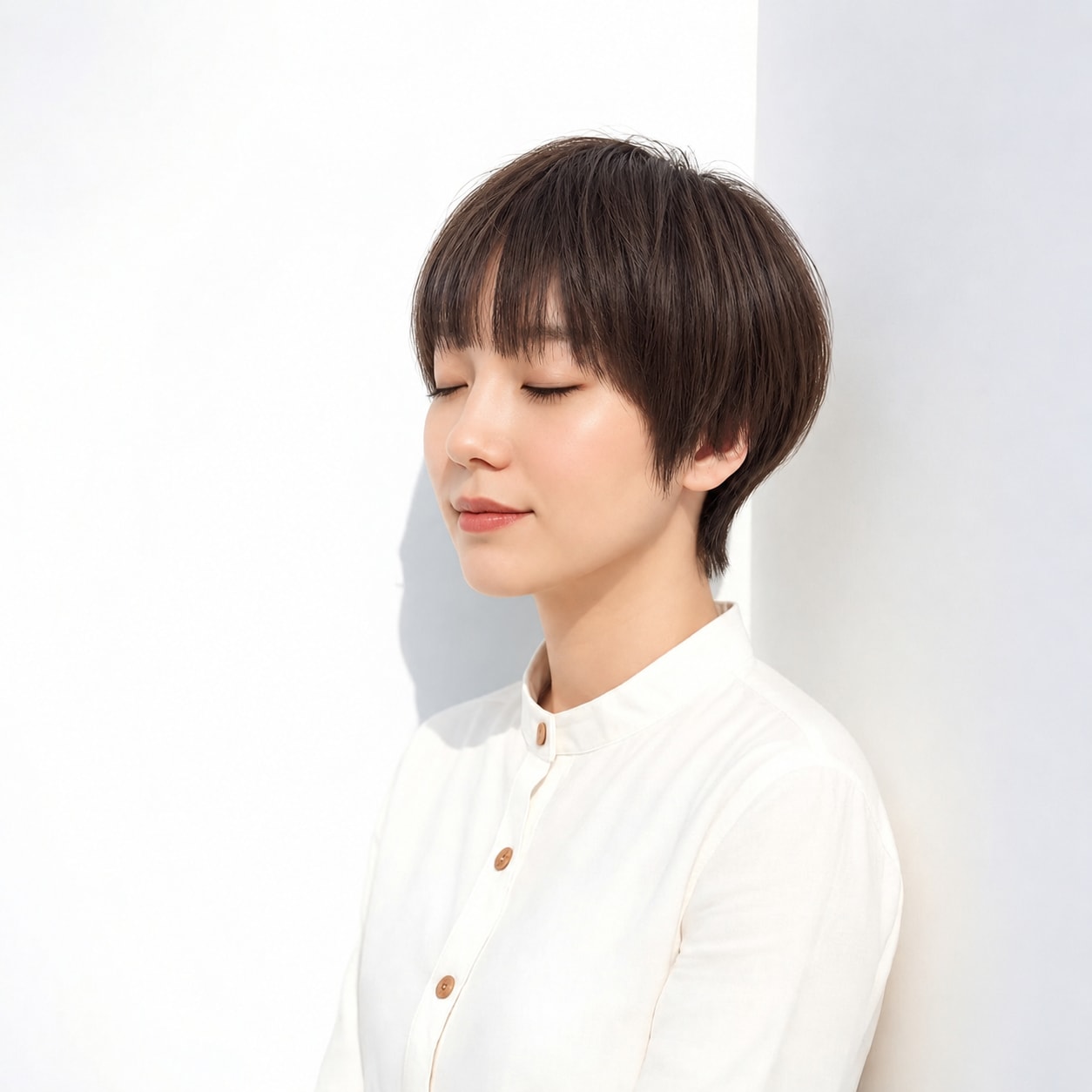 11. 丸みショート × 厚め前髪：厚めの前髪から丸いラインがつながる