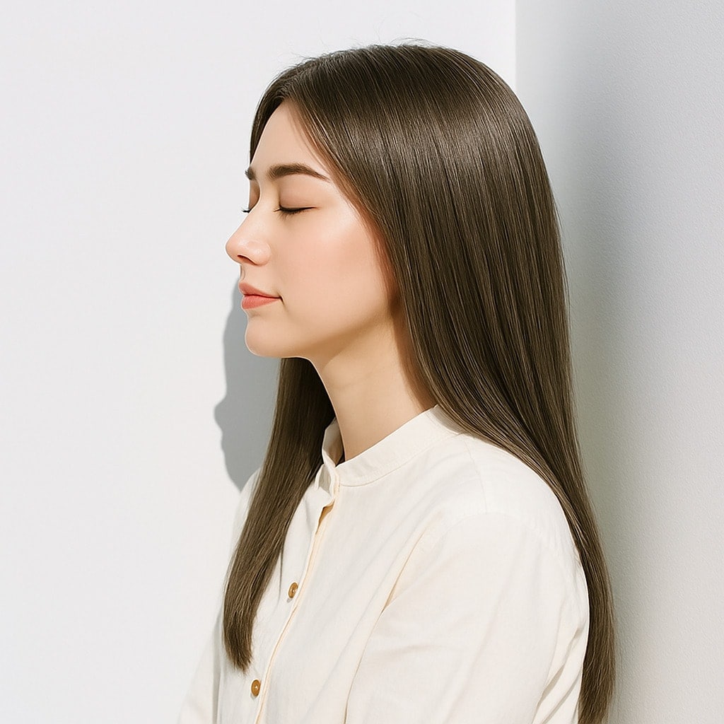 【縮毛矯正→ヘアカラー】の順番のオリーブベージュ