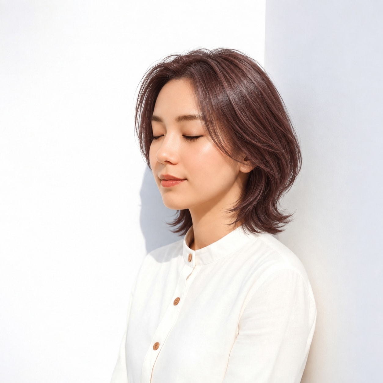 4. くびれミディアム × 前髪なし × 内巻き：動きを残しながらも輪郭が散らず、端正にまとまります