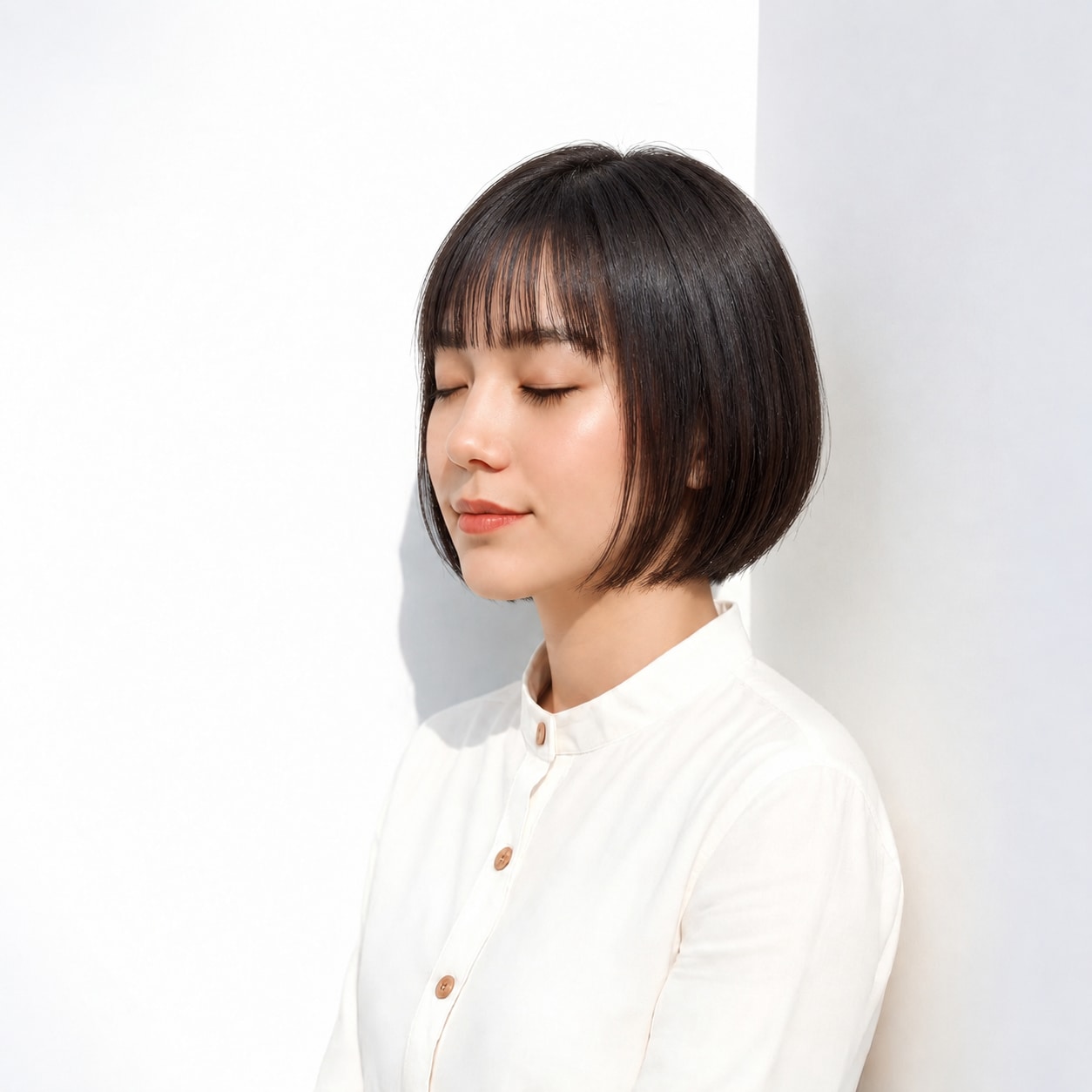4. ぱっつんボブ × 黒髪：直線を生かして凛とした印象に