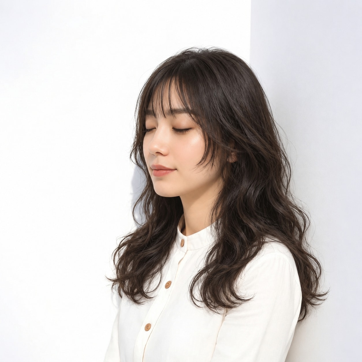 3. ゆるふわパーマ × ロング × ダークブラウン：大きなウェーブで軽やかに映える
