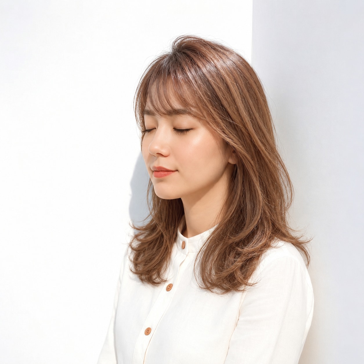 4. ゆる巻きセミロング × ブラウン：ふわりと広がる毛先にときめく