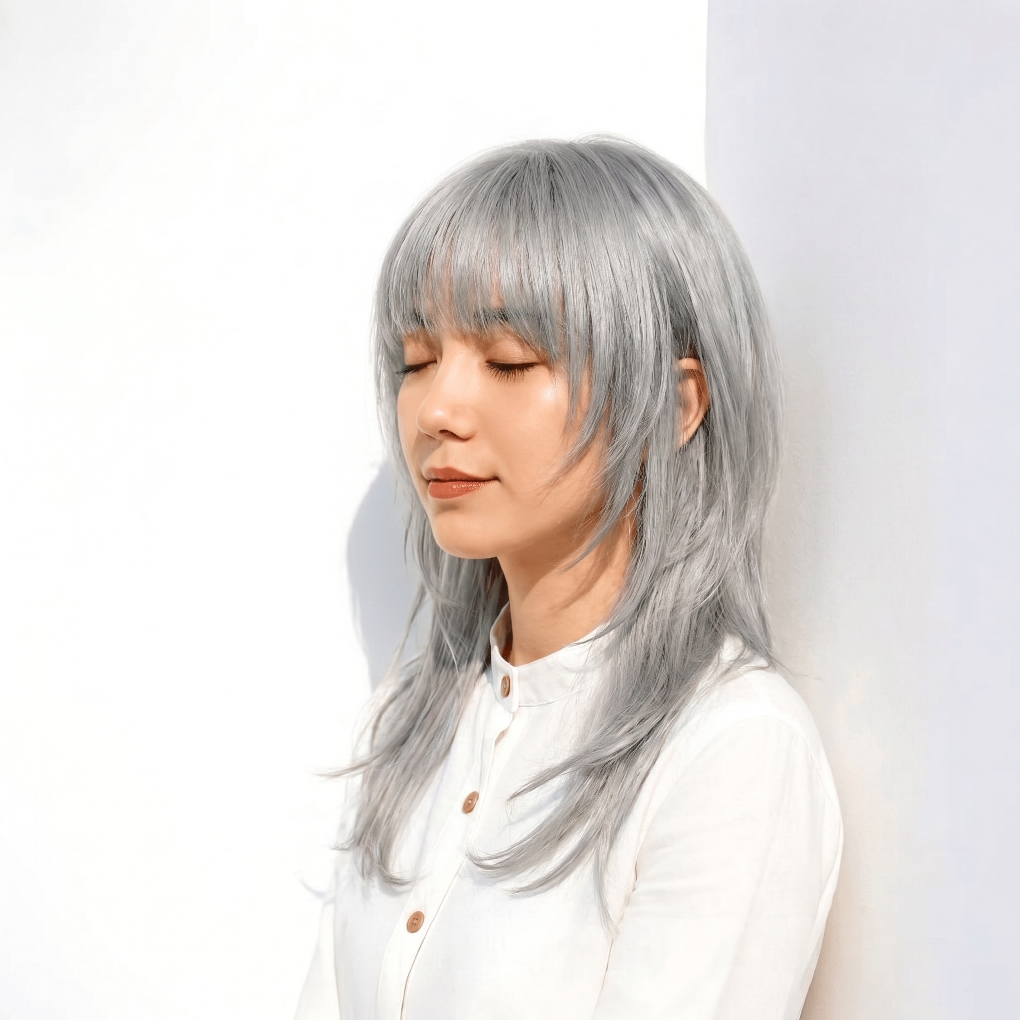 4. アッシュグレー×ウルフレイヤー: 立体的なシルエットが魅力