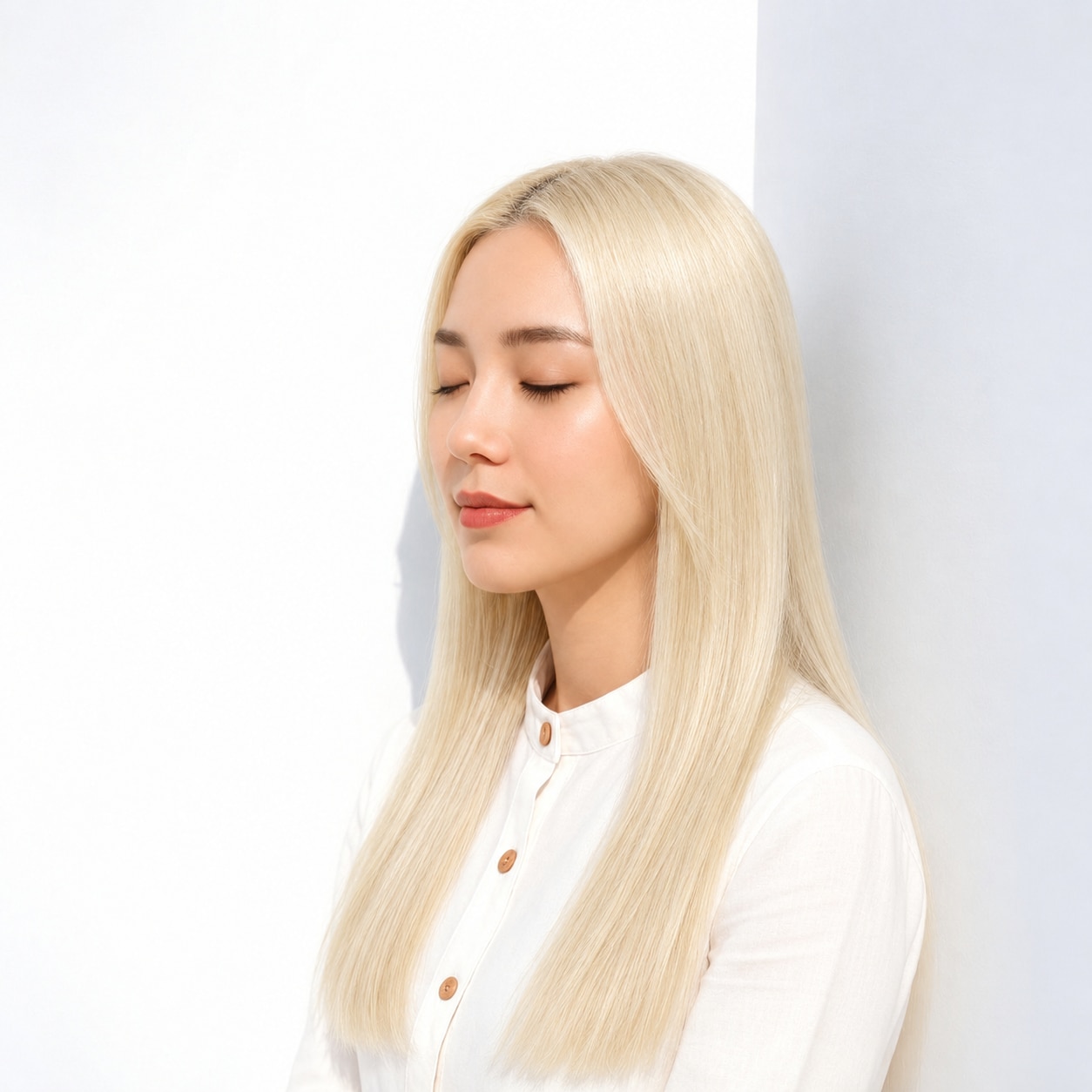 4. イエローブロンド × ストレートロング：明るい色を素直に楽しむ
