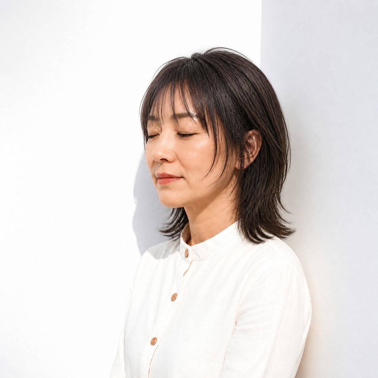 4. ウルフカット × ミディアム × 薄め前髪：表情を明るく見せる