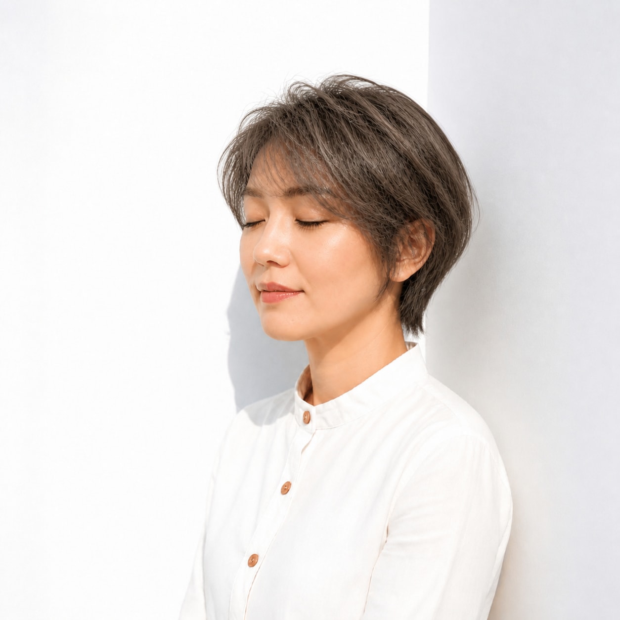 4. ウルフボブ × グレージュ：40代に洗練された軽さを