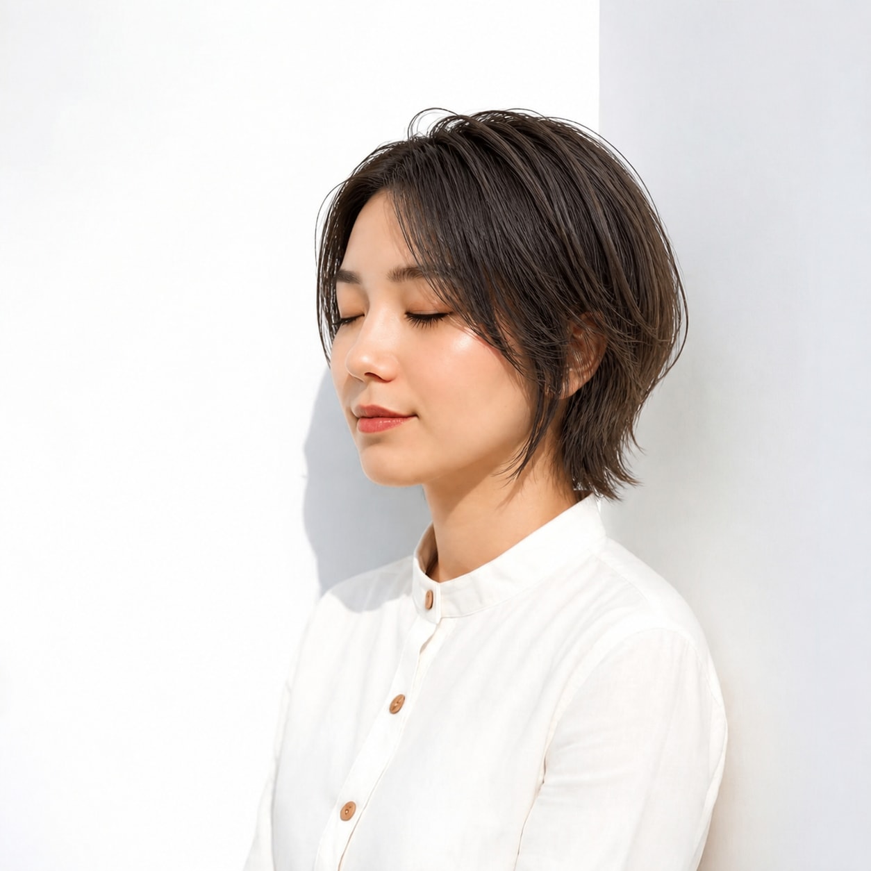4. ウルフボブ × 前髪なし × ダークグレージュ：短めでも大人っぽく