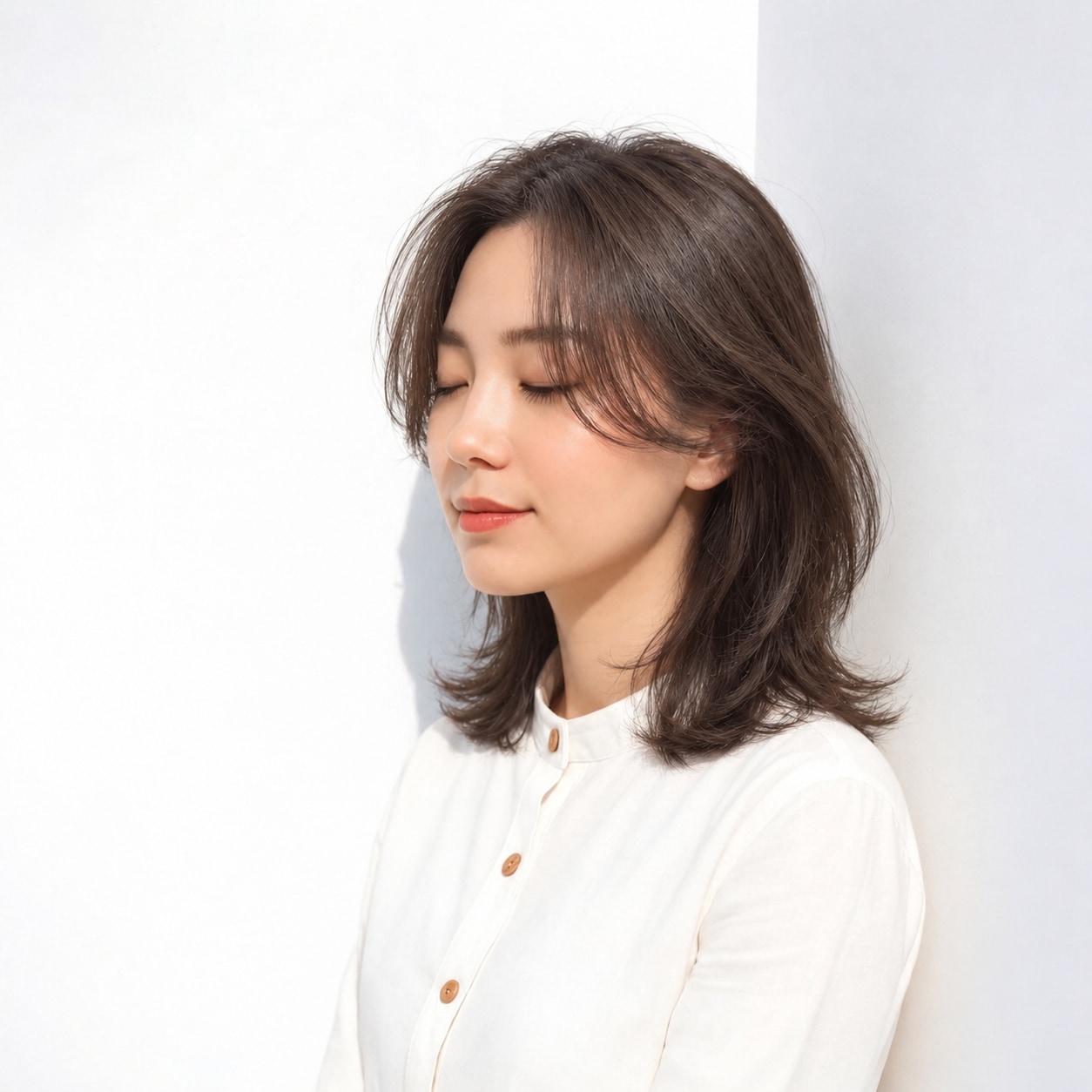 3. カーテンバング × くびれミディアム：頬に沿う曲線が華やかさを引き出す