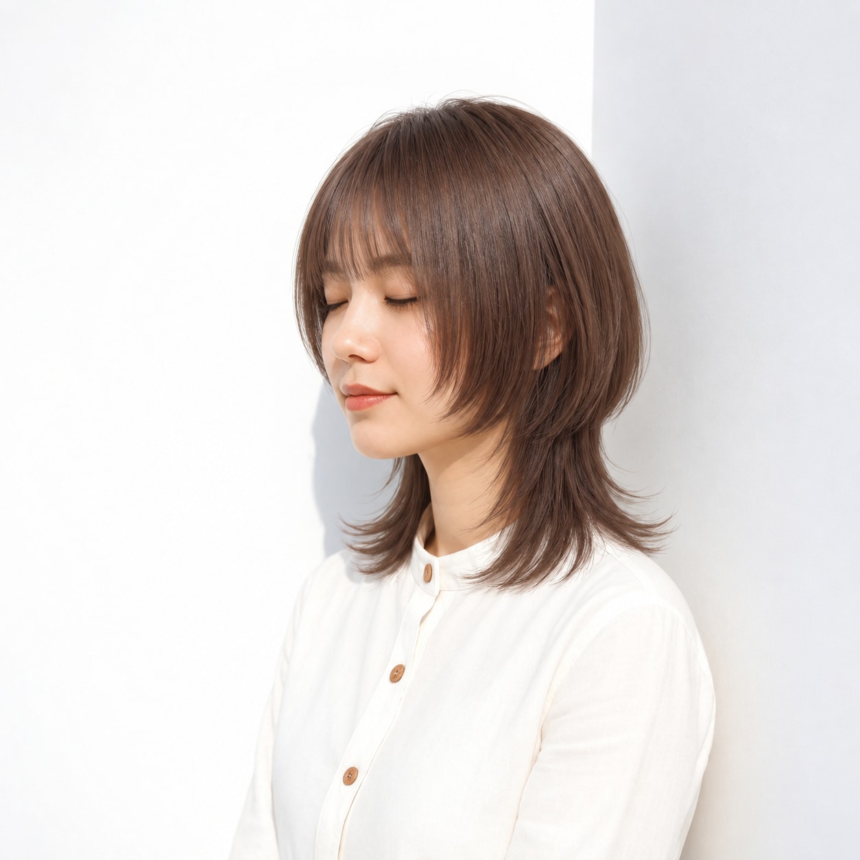 4. クラゲウルフ × ミディアム × トップのふんわりした丸み：高さを出しすぎず、後頭部まで自然な立体感が続きます