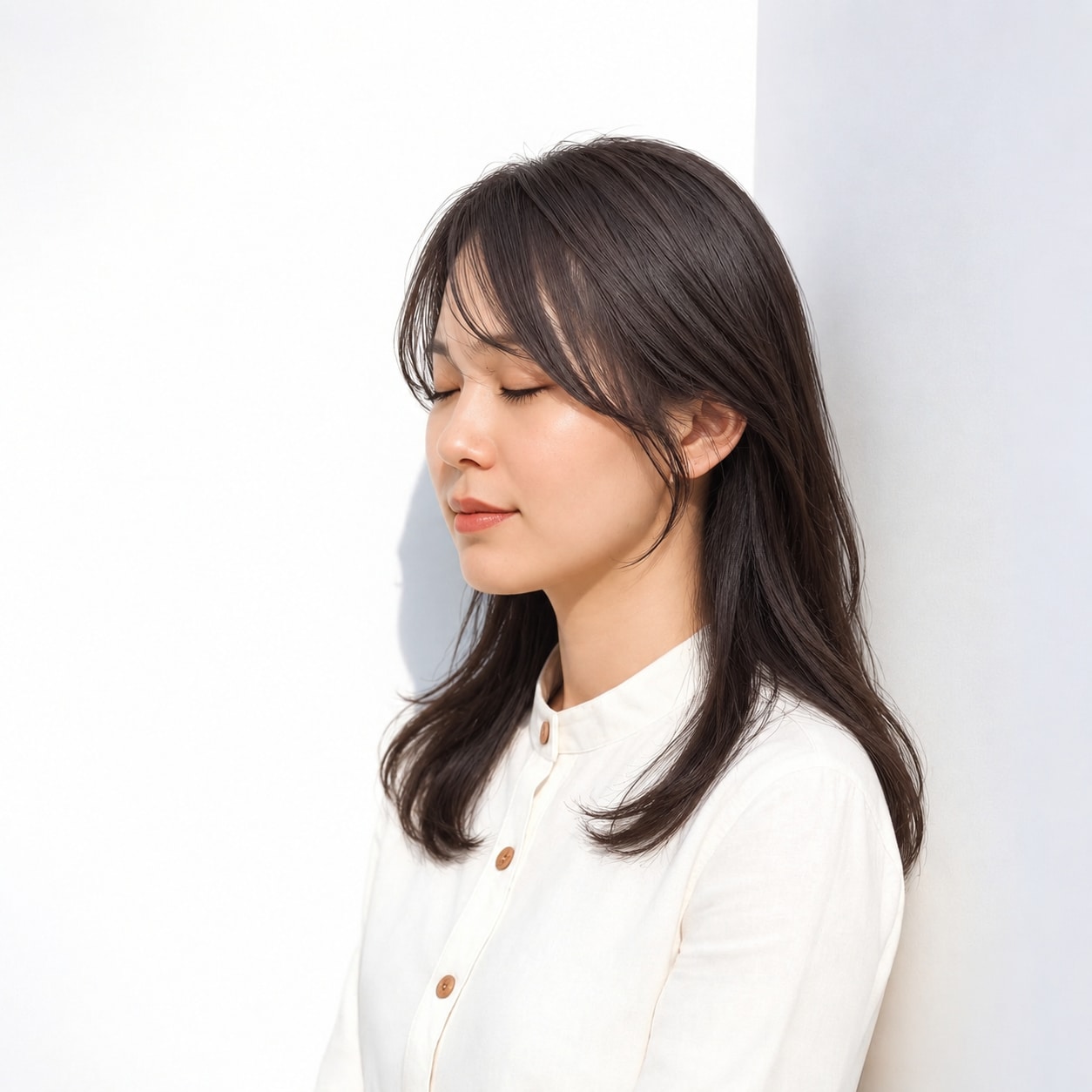 4. サイドバング × ダークブラウンロング：頬に沿う曲線で大人らしく仕上げる