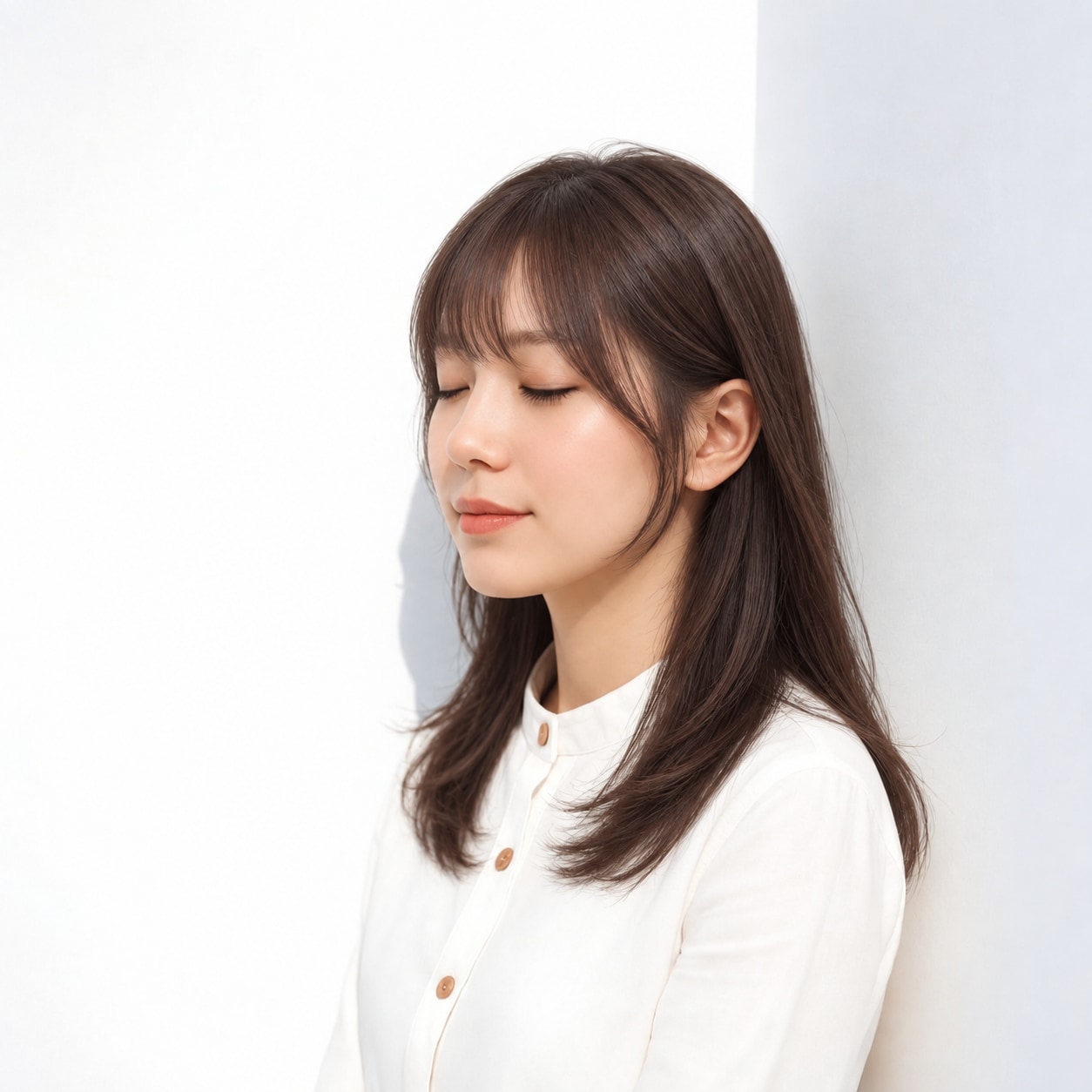 4. サイドバング × 斜め前髪：左右差が生まれ、シンプルな髪にも動きを足せます
