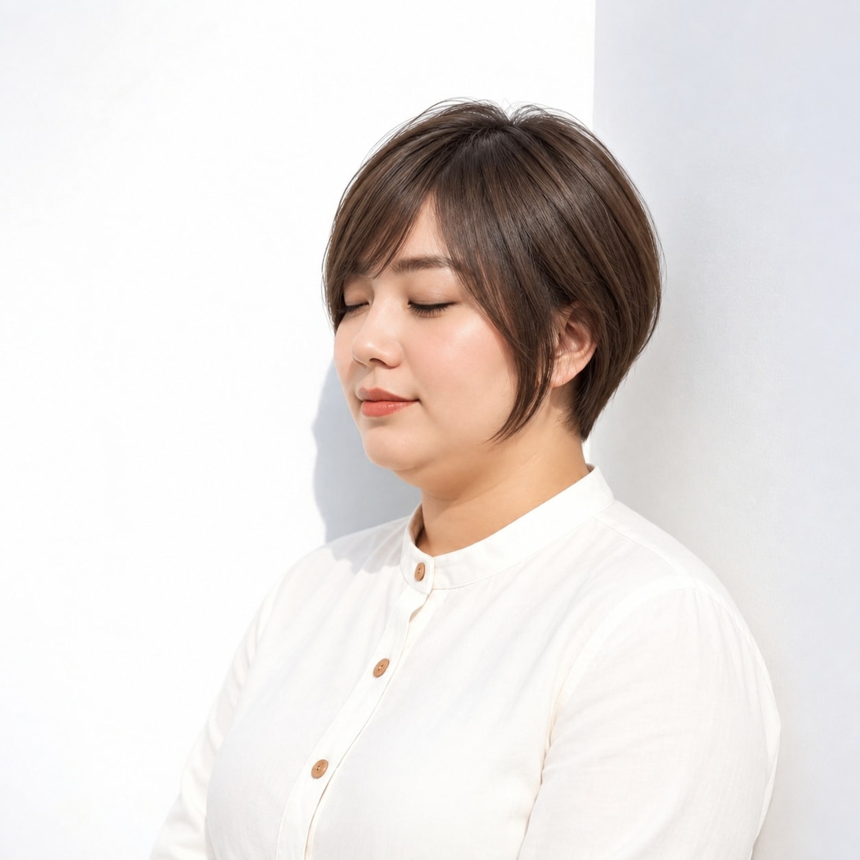 トップにふんわり感があるブラウンのショートヘア