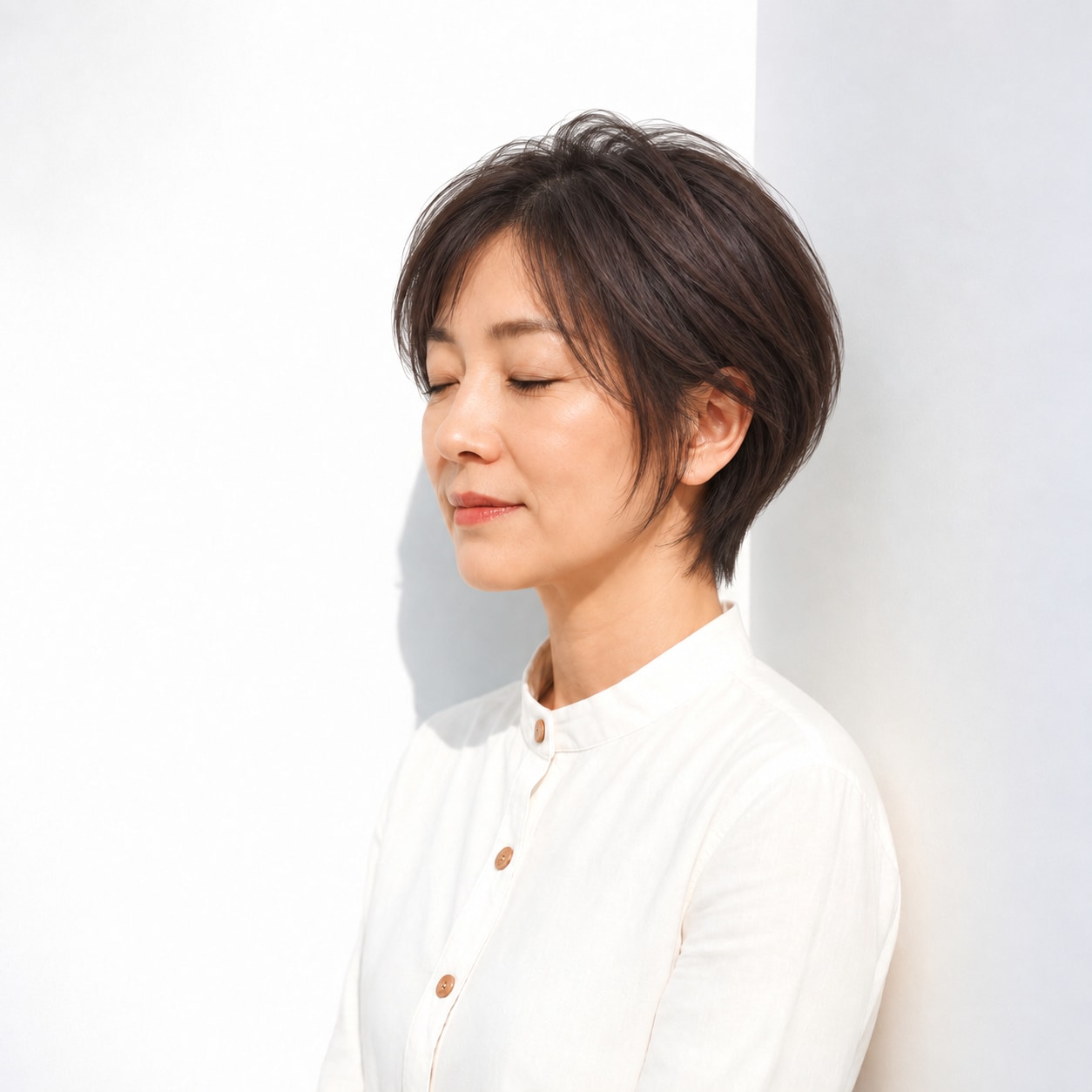 4. ショートレイヤー × トップレイヤー：髪が一方向に寝ず、自然な立体感を作れます