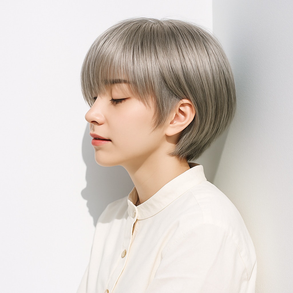 4. シルバーベージュ×ショート：軽やかなツヤ感で垢抜けたスタイルに