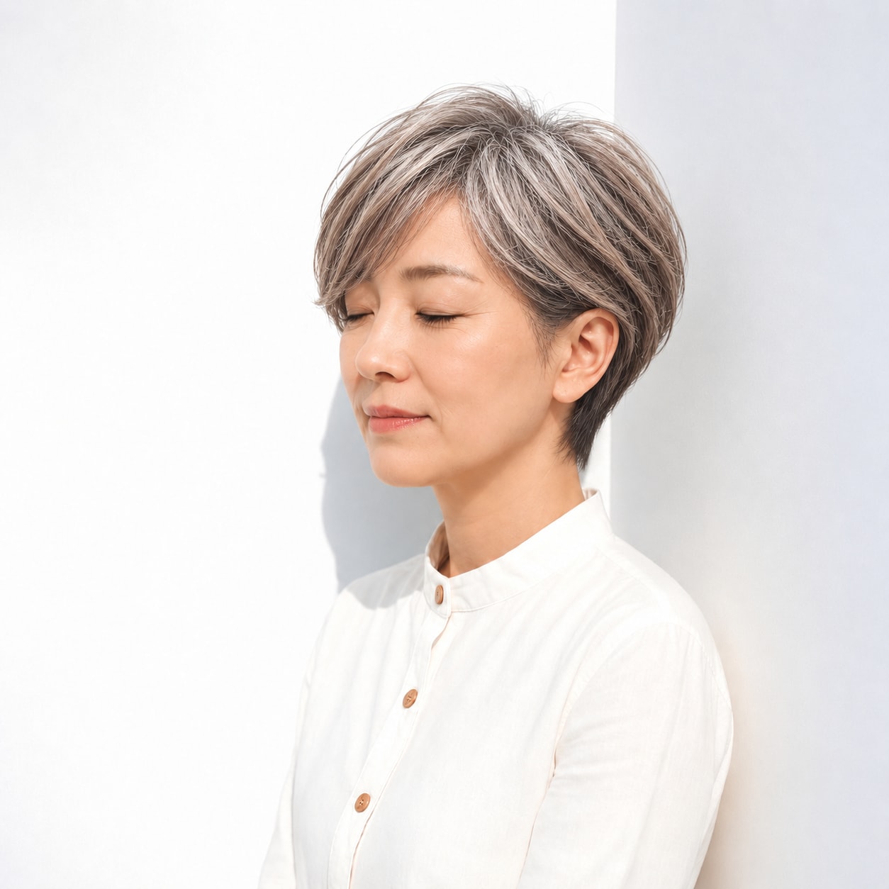 4. シルバー系ハイライト × ショート：明暗を軽い毛流れに