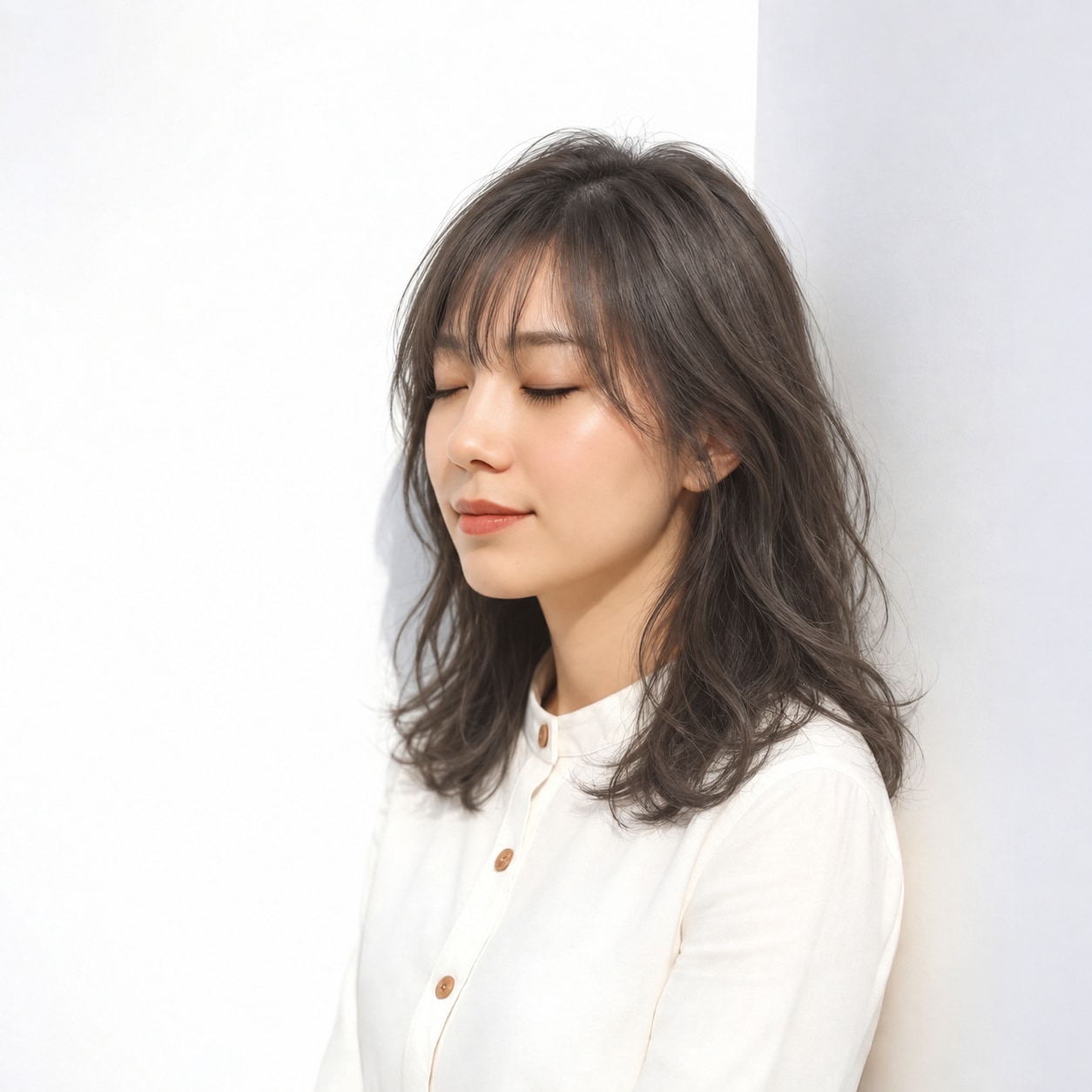 4. セミロングパーマ × ゆるめ × ゆるウェーブ：頭まわりは膨らまず、中間から自然な揺れが始まります