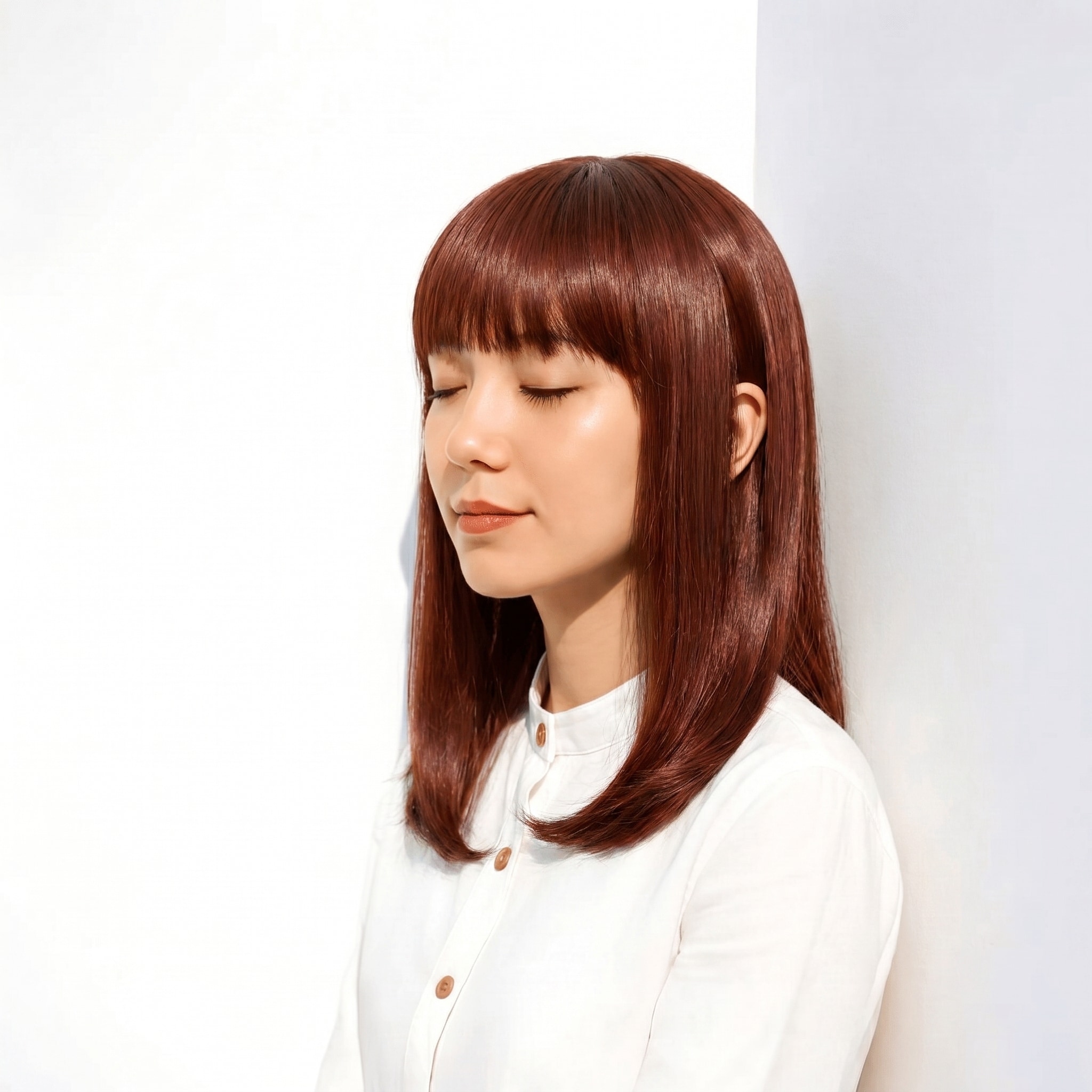 4. ダークピンク×深めトーン×さらっとした直線感: 軽い質感が出やすく、重めの服にも合わせやすい