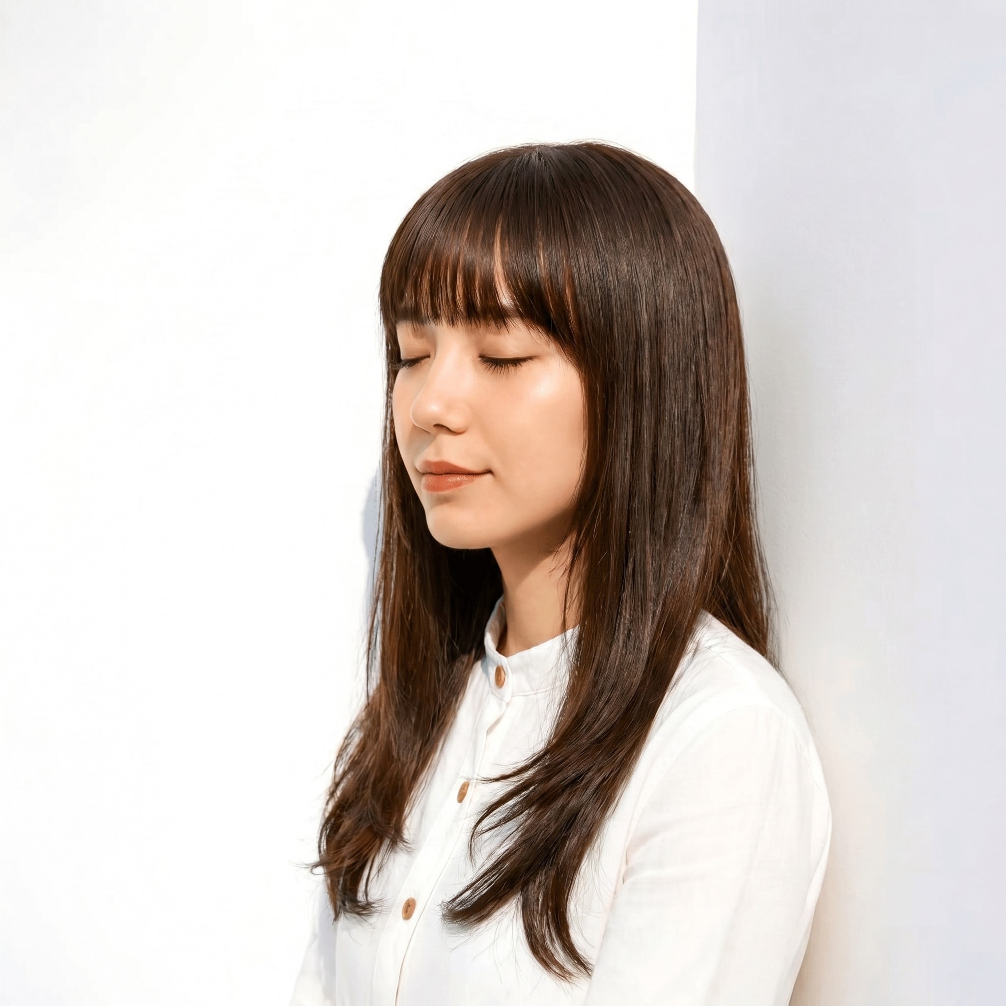 4. ブリーチなしグレージュ×ミディアムロング: 鎖骨下で揺れる上品な髪色が魅力