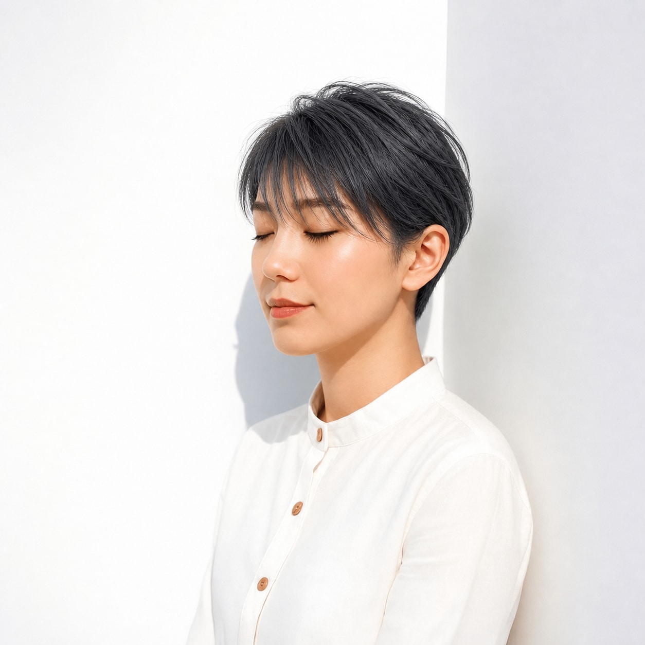 4. ブルーグレージュ×ベリーショート: 青みグレーでショートが落ち着いたクールな印象になる