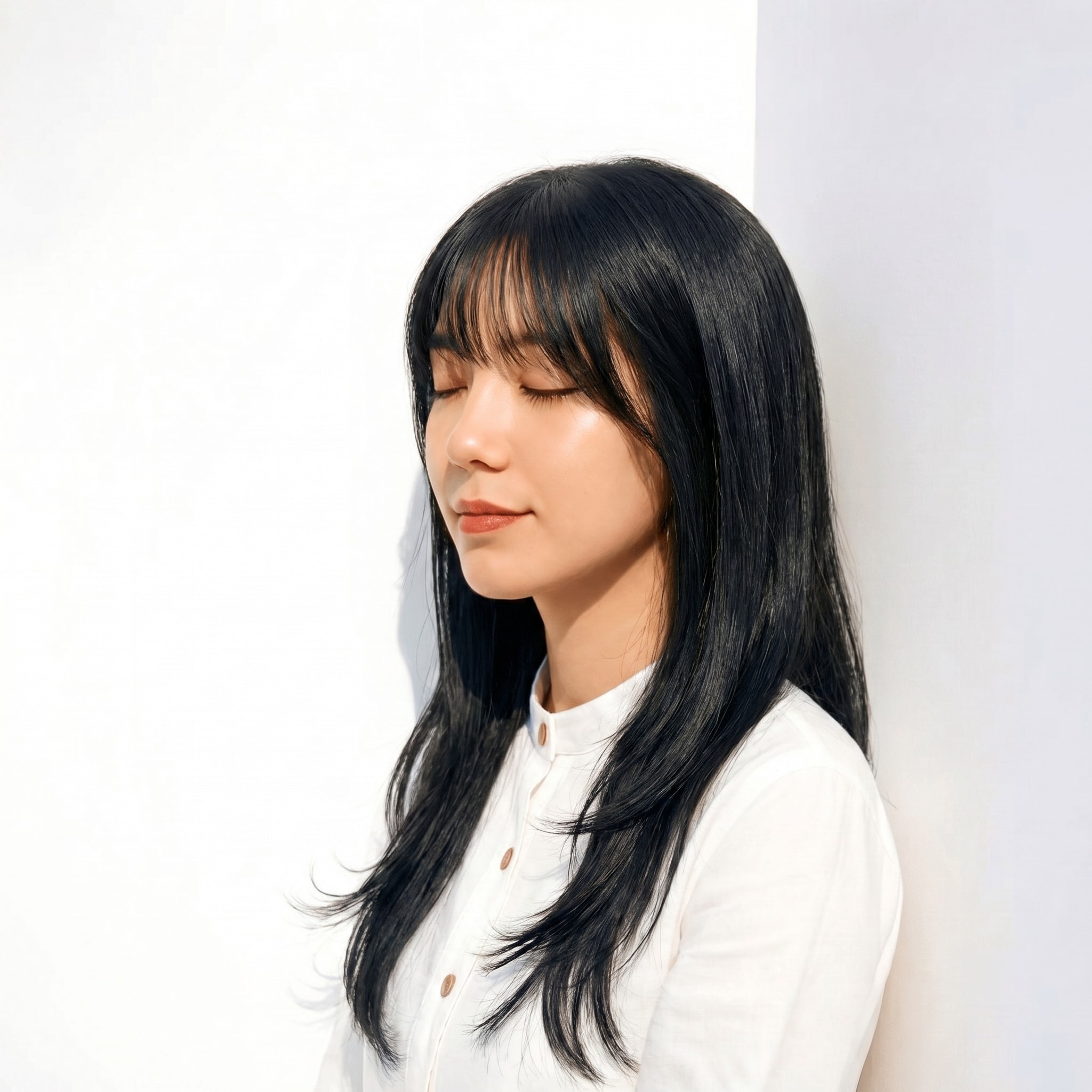 4. ブルーブラック×ロングストレート: 光を拾うツヤ感で重さを感じさせない